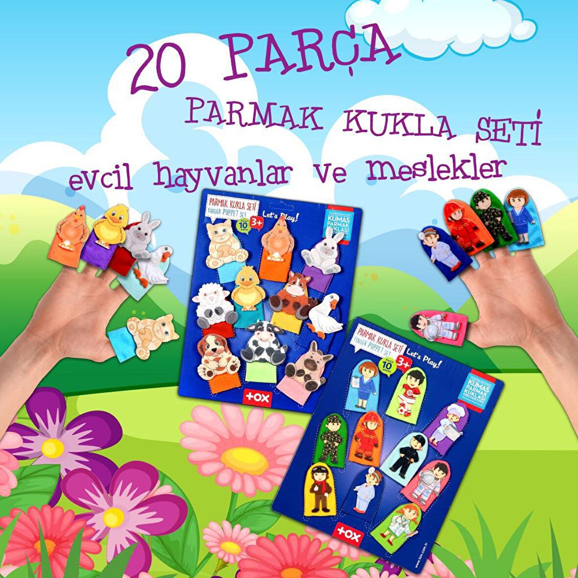 2 Set - 20 Parça Tox Evcil Hayvanlar ve Meslekler Parmak Kukla T77-2 T76-1