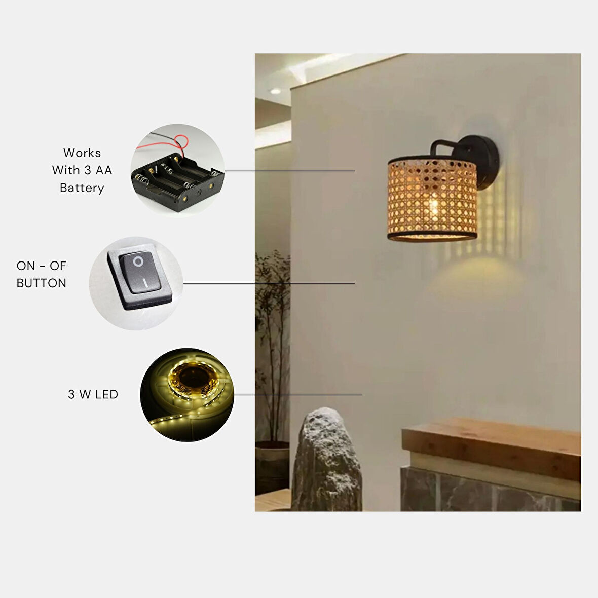 YENİ PENA PİLLİ SİYAH RATTAN APLİK