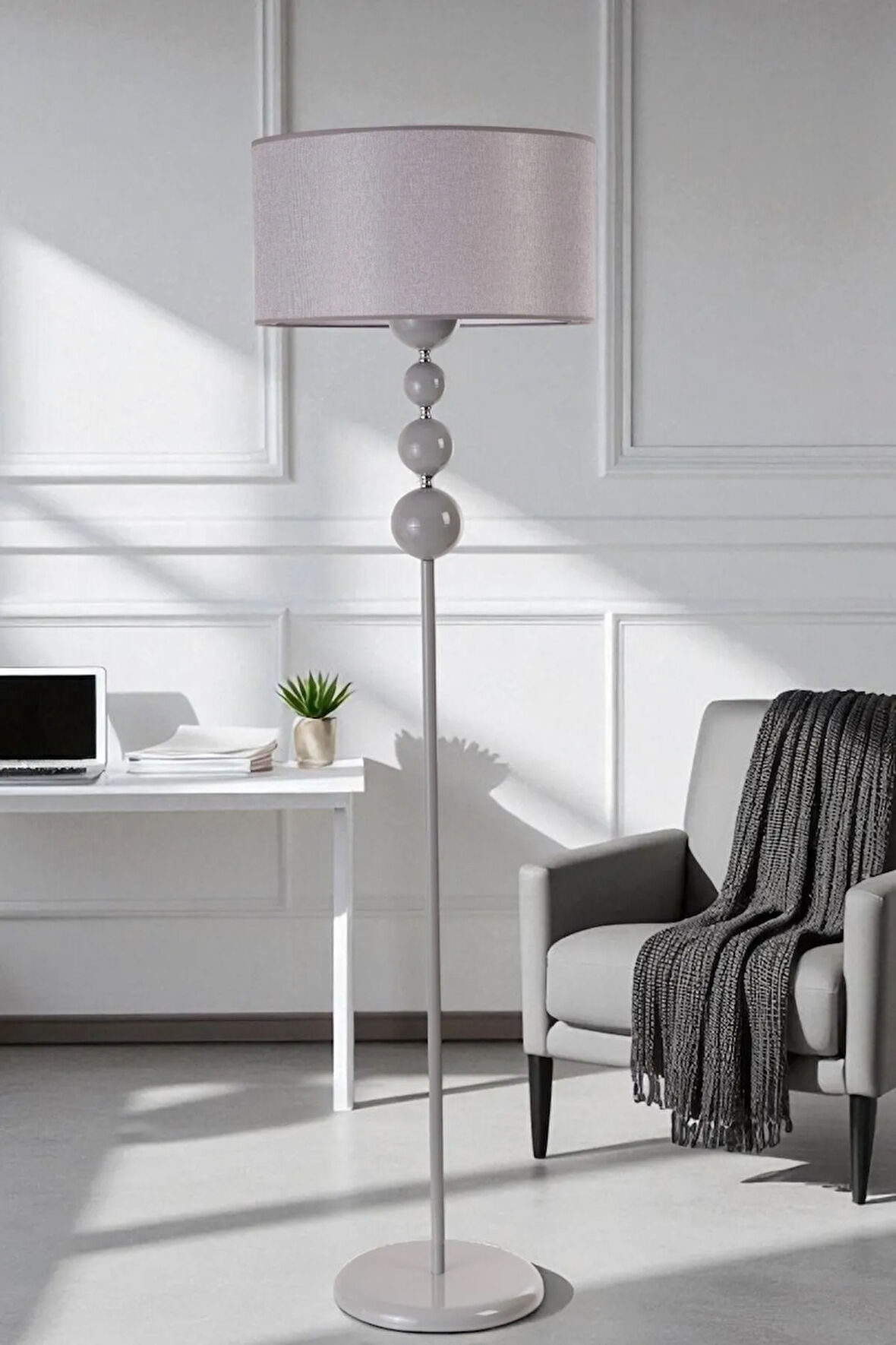 HAYAL GRİ LAMBADER SİLİNDİR HASIR GRİ ABAJURLU