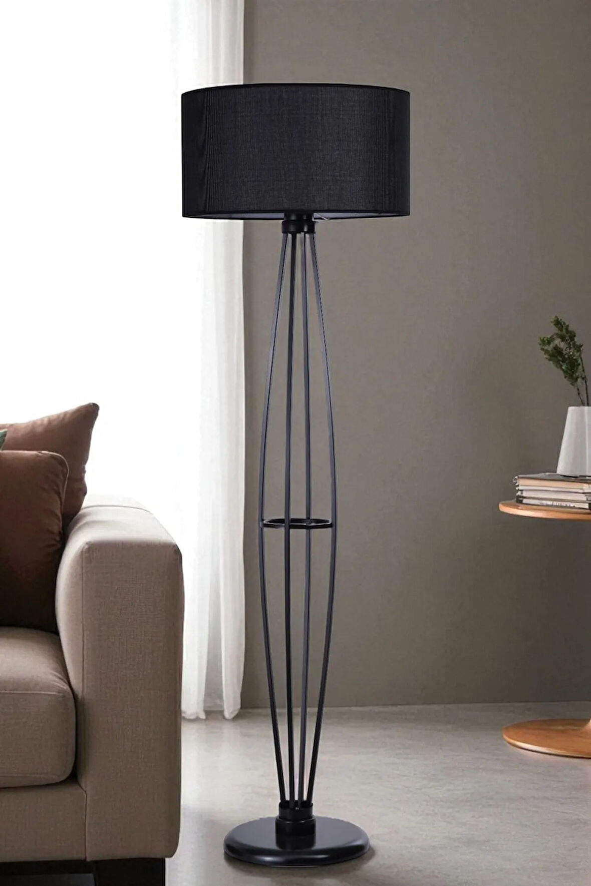 HEDAR SİYAH LAMBADER SİLİNDİR HASIR SİYAH ABAJURLU