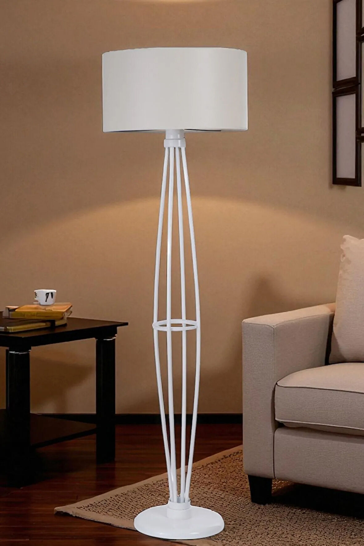 HEDAR BEYAZ LAMBADER SİLİNDİR FİNLİ KREM ABAJURLU