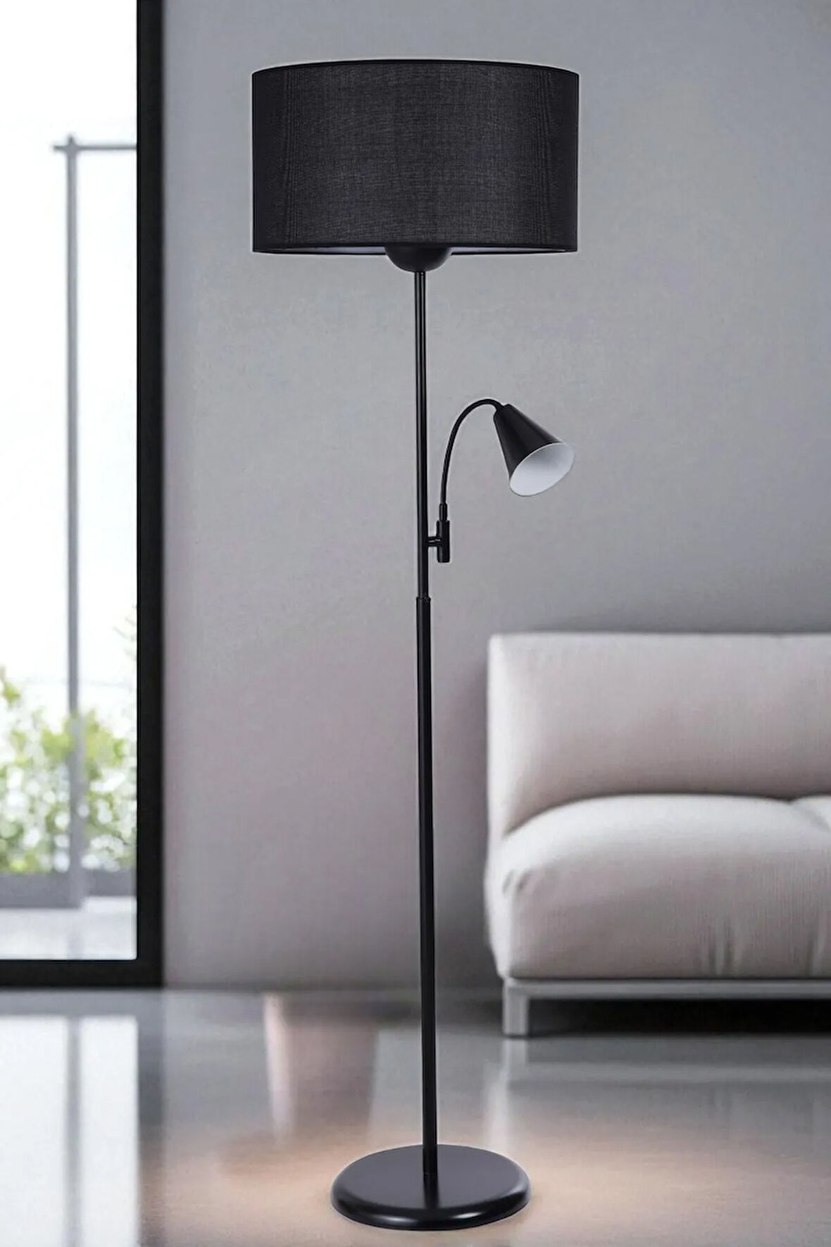 DEVİN SİYAH LAMBADER SİLİNDİR HASIR SİYAH ABAJURLU