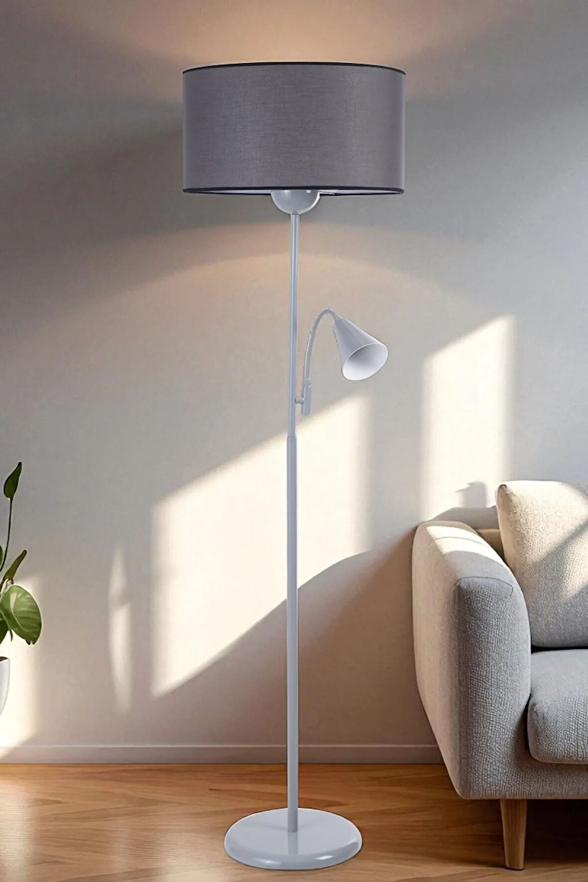 DEVİN GRİ LAMBADER SİLİNDİR KOYU GRİ ABAJURLU