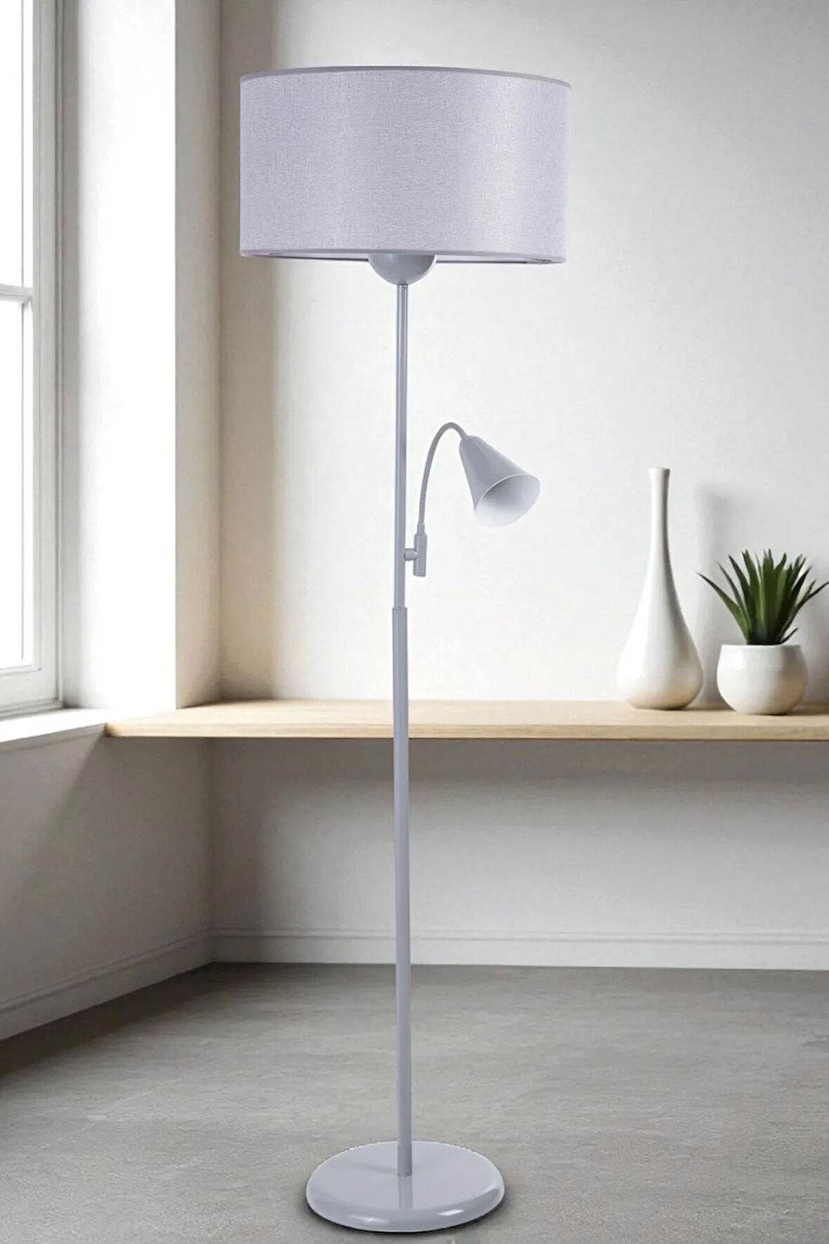 DEVİN GRİ LAMBADER SİLİNDİR AÇIK HASIR GRİ ABAJURLU