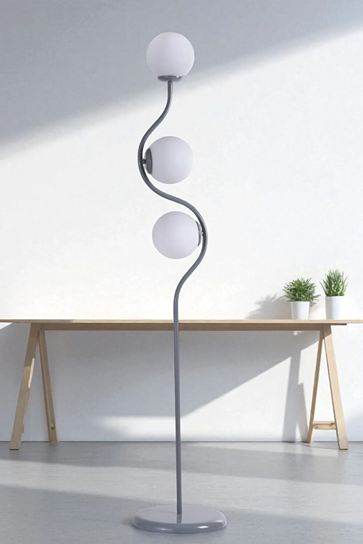 TURAN 3 LÜ GRİ LAMABDER BEYAZ CAMLI