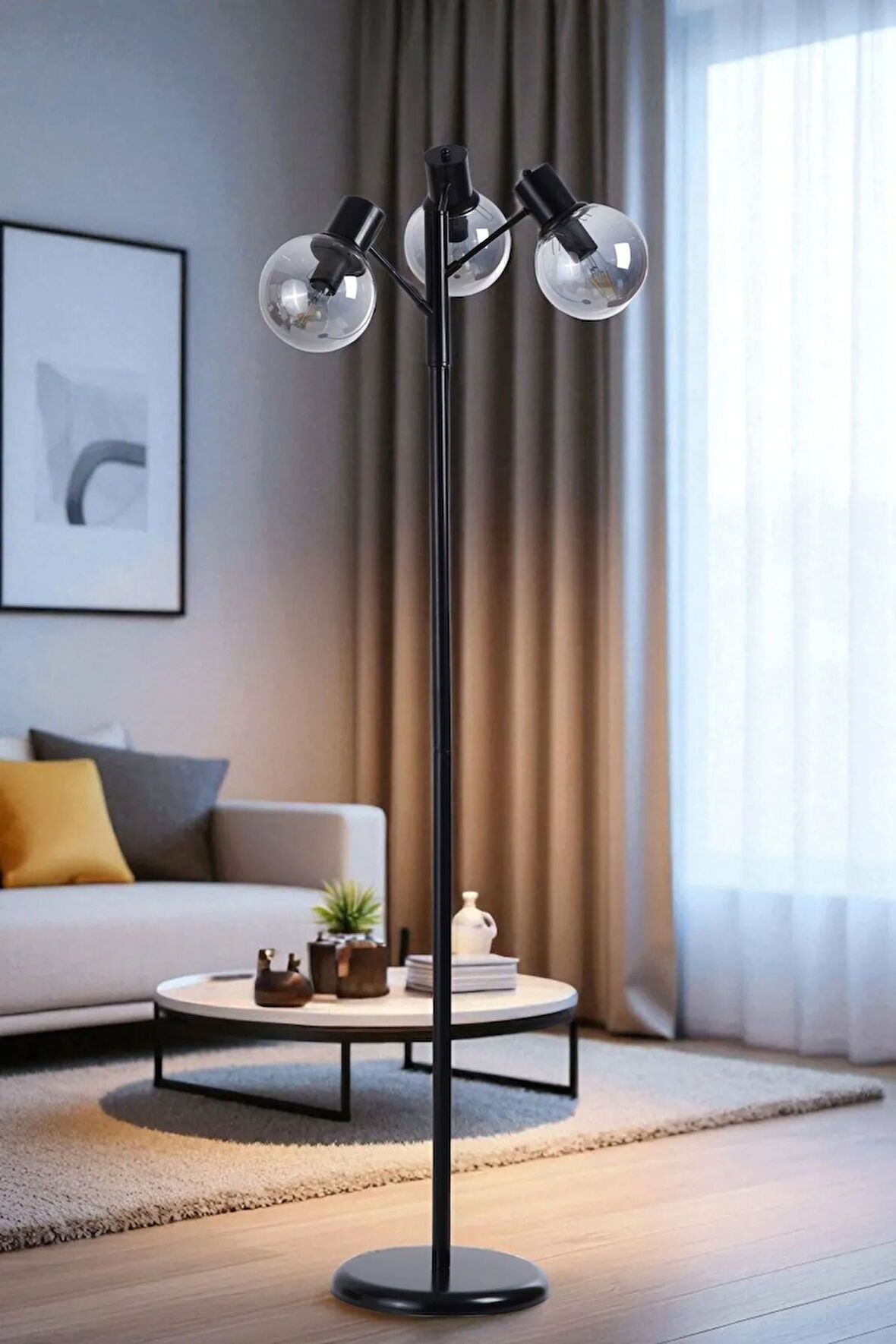 SAFİR 3 LÜ SİYAH LAMBADER FÜME CAMLI