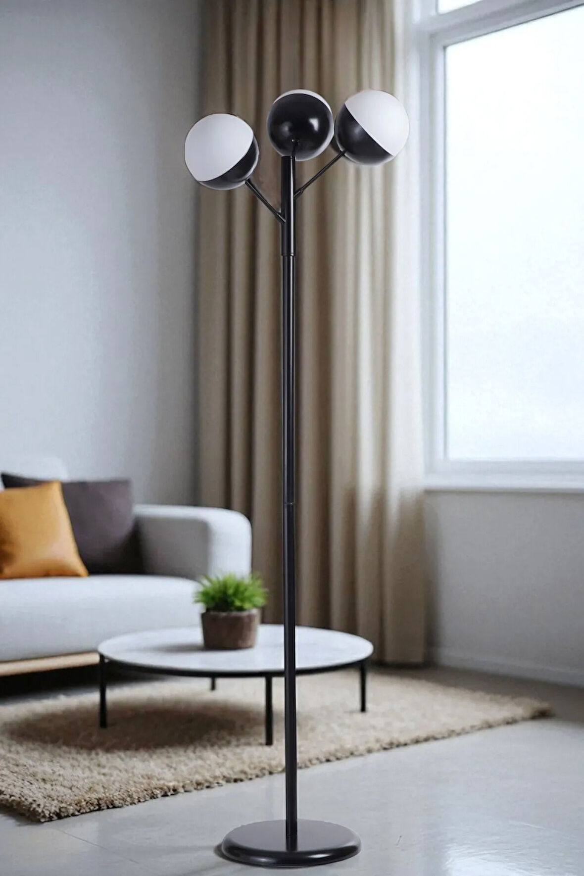 KÜRE 3 LÜ SİYAH LAMBADER BEYAZ CAMLI