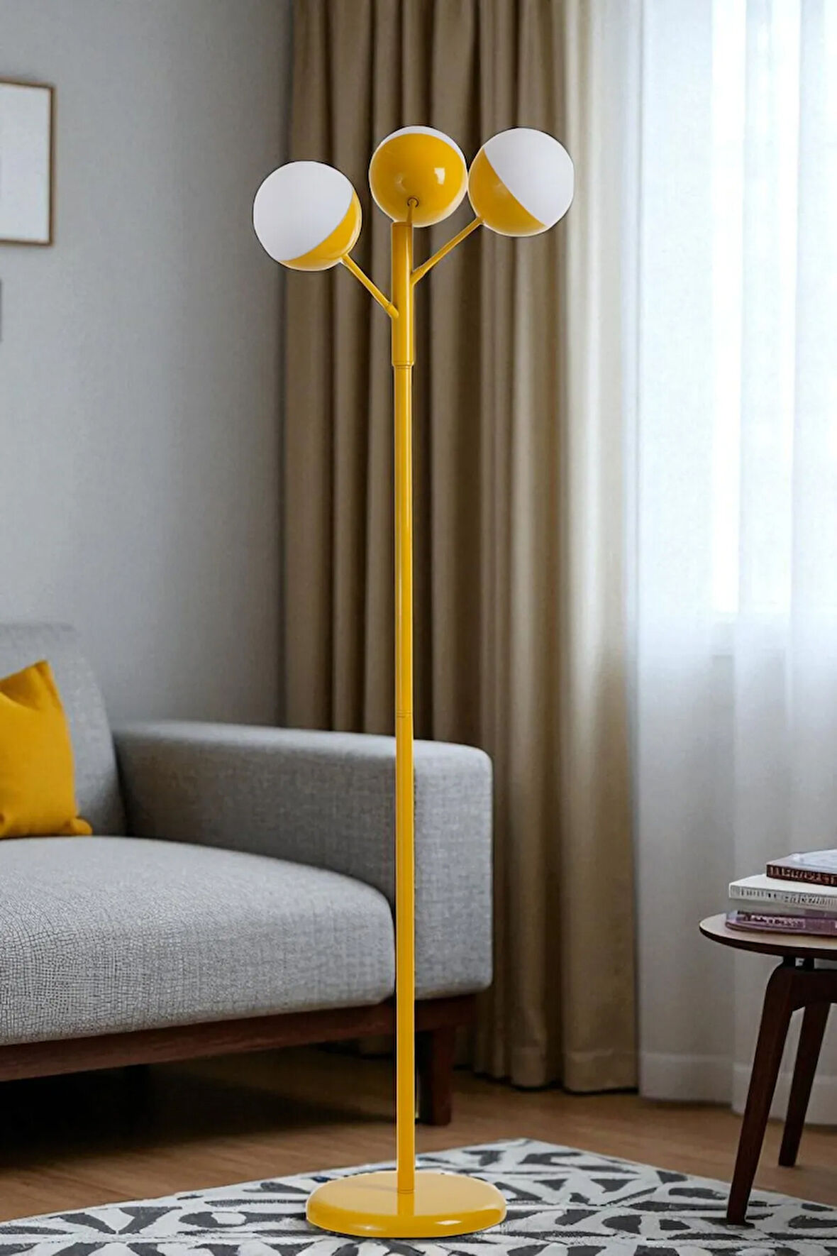 KÜRE 3 LÜ SARI LAMBADER BEYAZ CAMLI