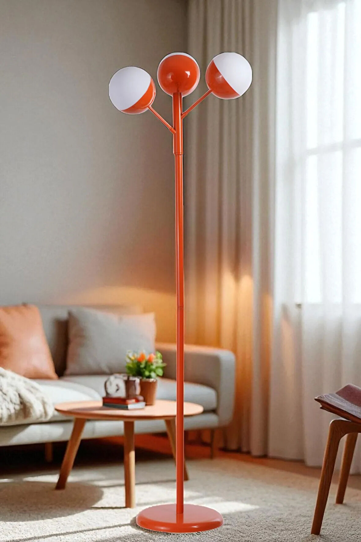 KÜRE 3 LÜ TURUNCU LAMBADER BEYAZ CAMLI