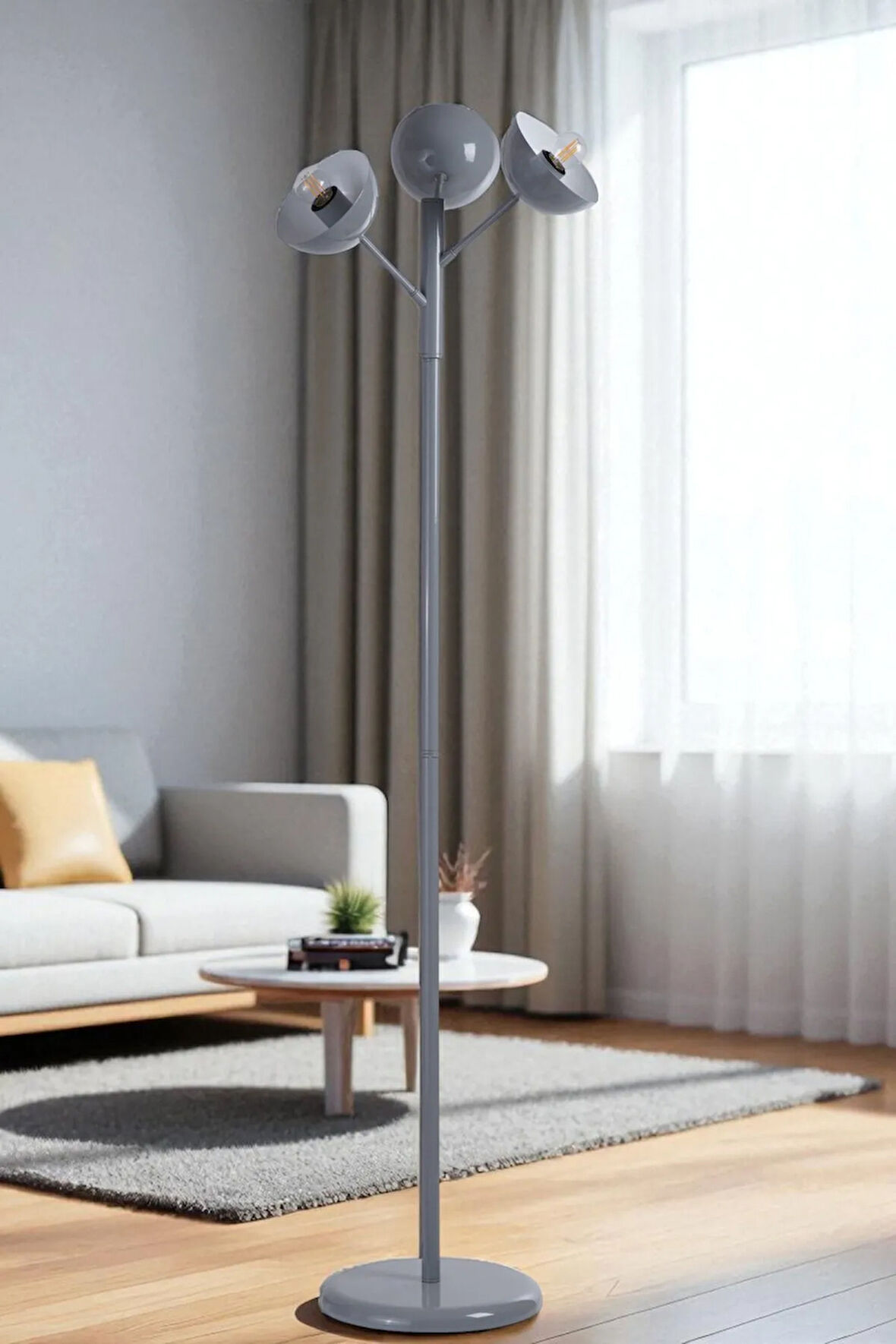 KÜRE 3 LÜ GRİ LAMBADER METAL BAŞLIKLI