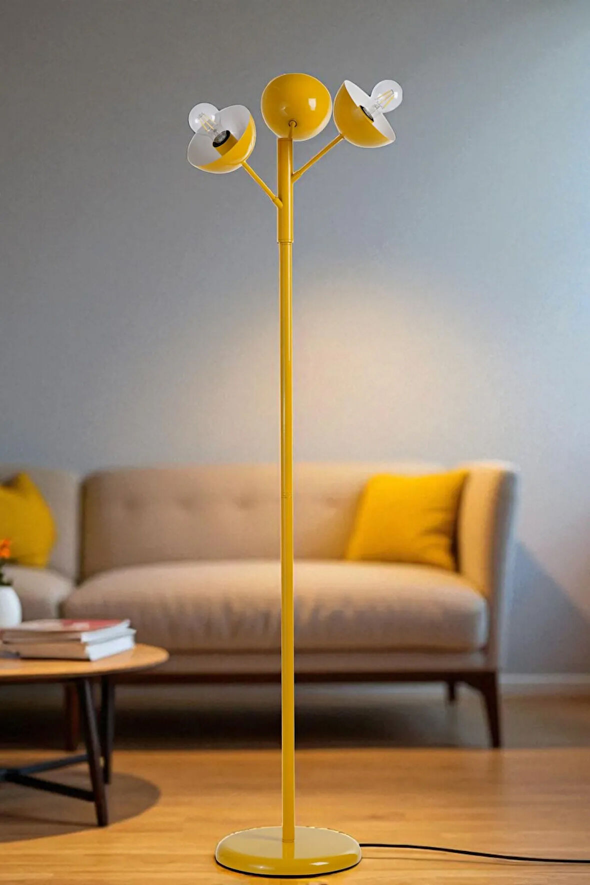 KÜRE 3 LÜ SARI LAMBADER METAL BAŞLIKLI