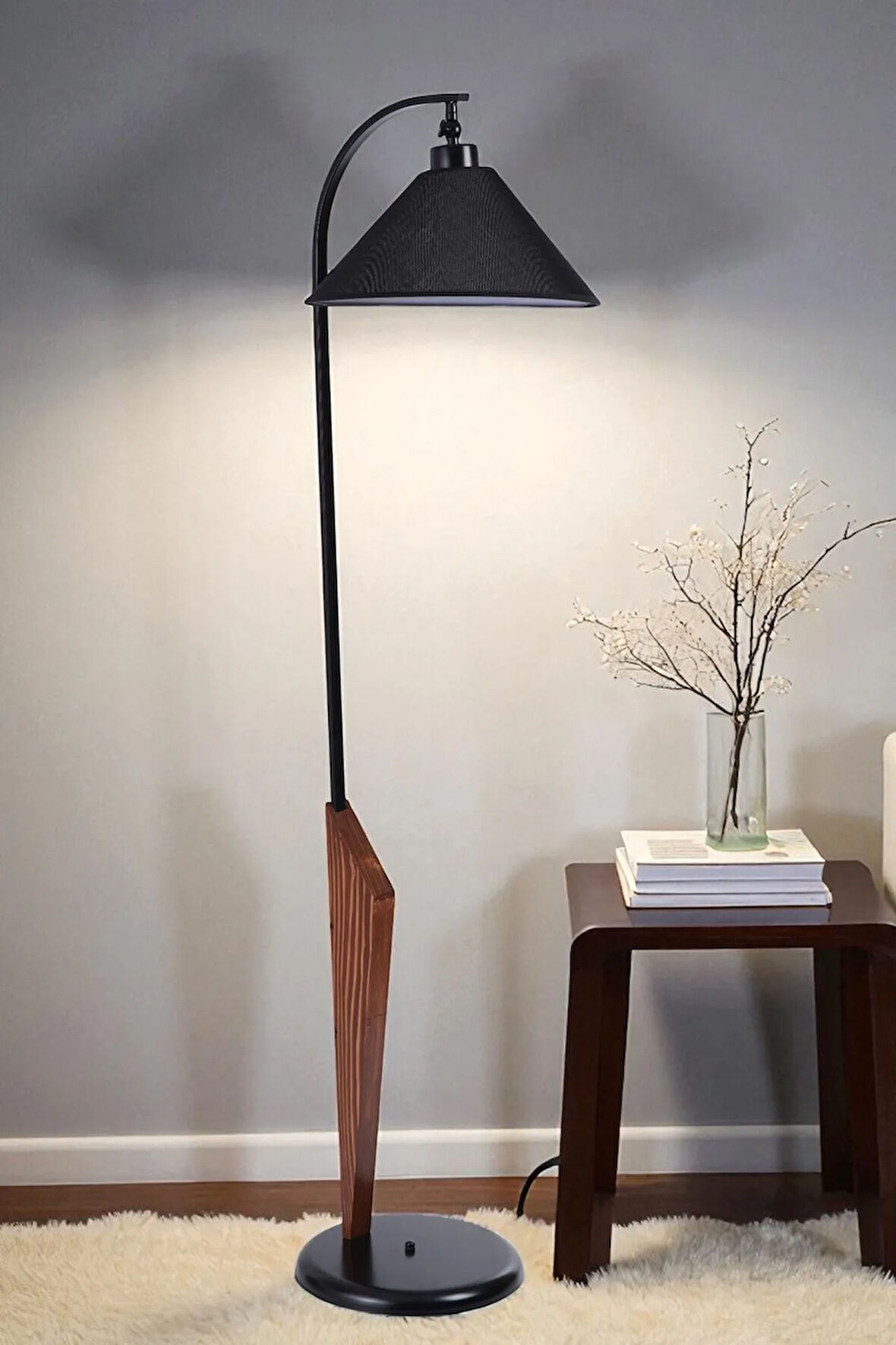 AKTAN CEVİZ LAMBADER HASIR SİYAH ABAJURLU