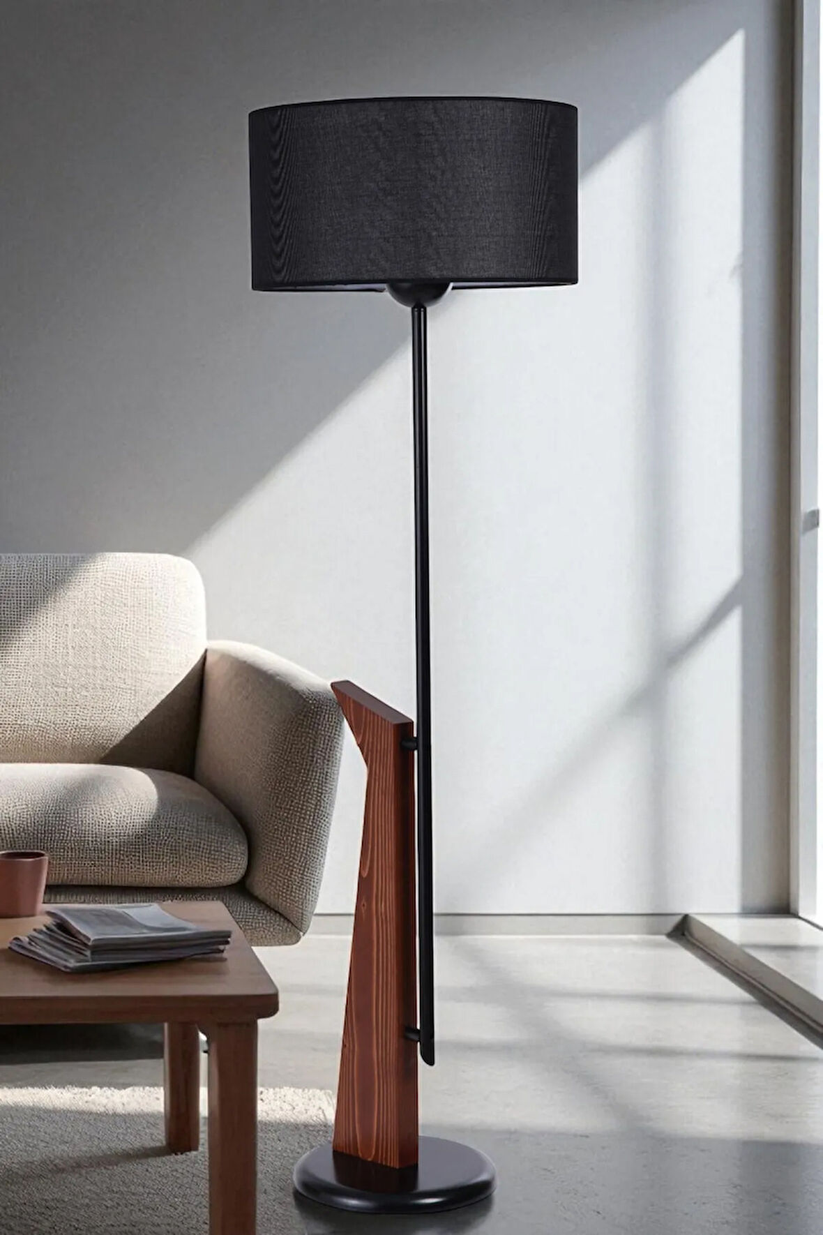 BERZAN CEVİZ LAMBADER SİLİNDİR HASIR SİYAH ABAJURLU