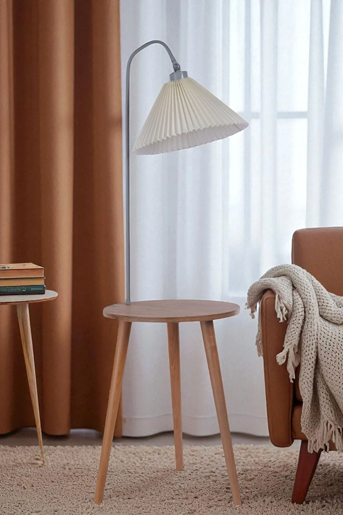 ATLAS NATUREL-GRİ LAMBADER PİLELİ KREM ABAJURLU