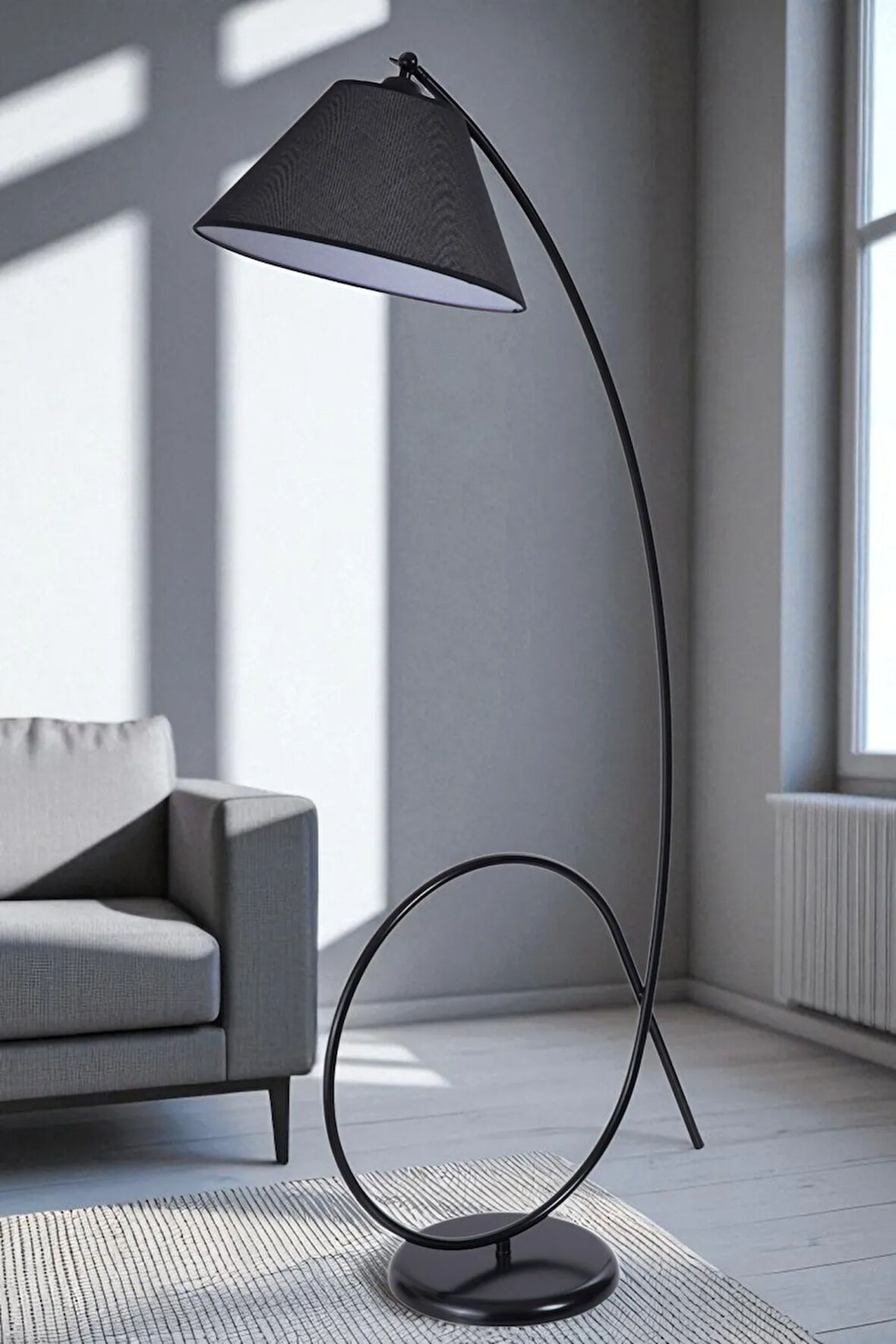 KAYA SİYAH LAMBADER PRAMİT HASIR SİYAH ABAJURLU