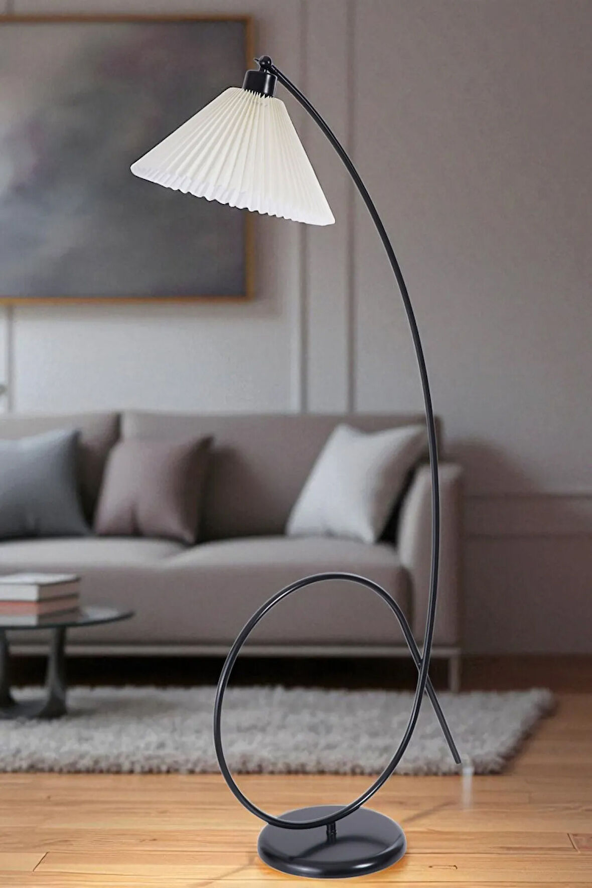 KAYA SİYAH LAMBADER PİLELİ KREM ABAJURLU