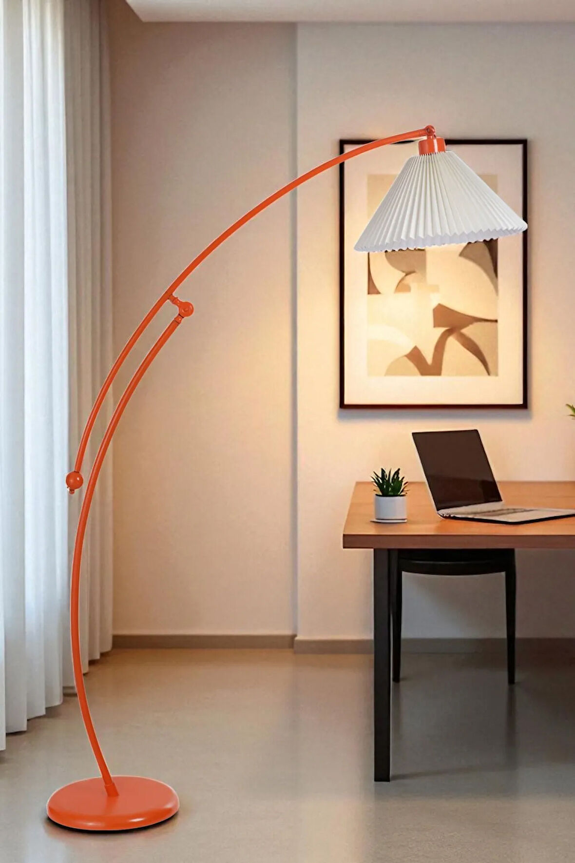 ZÜMRA TURUNCU LAMBADER PİLELİ KREM ABAJURLU