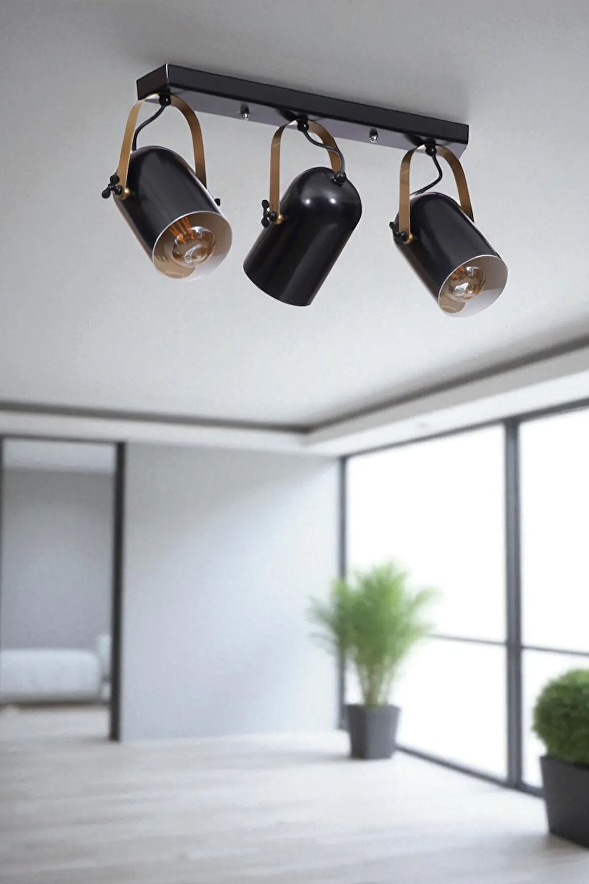 LONDON 3 LÜ SIRALI SİYAH PLAFONYER AVİZE