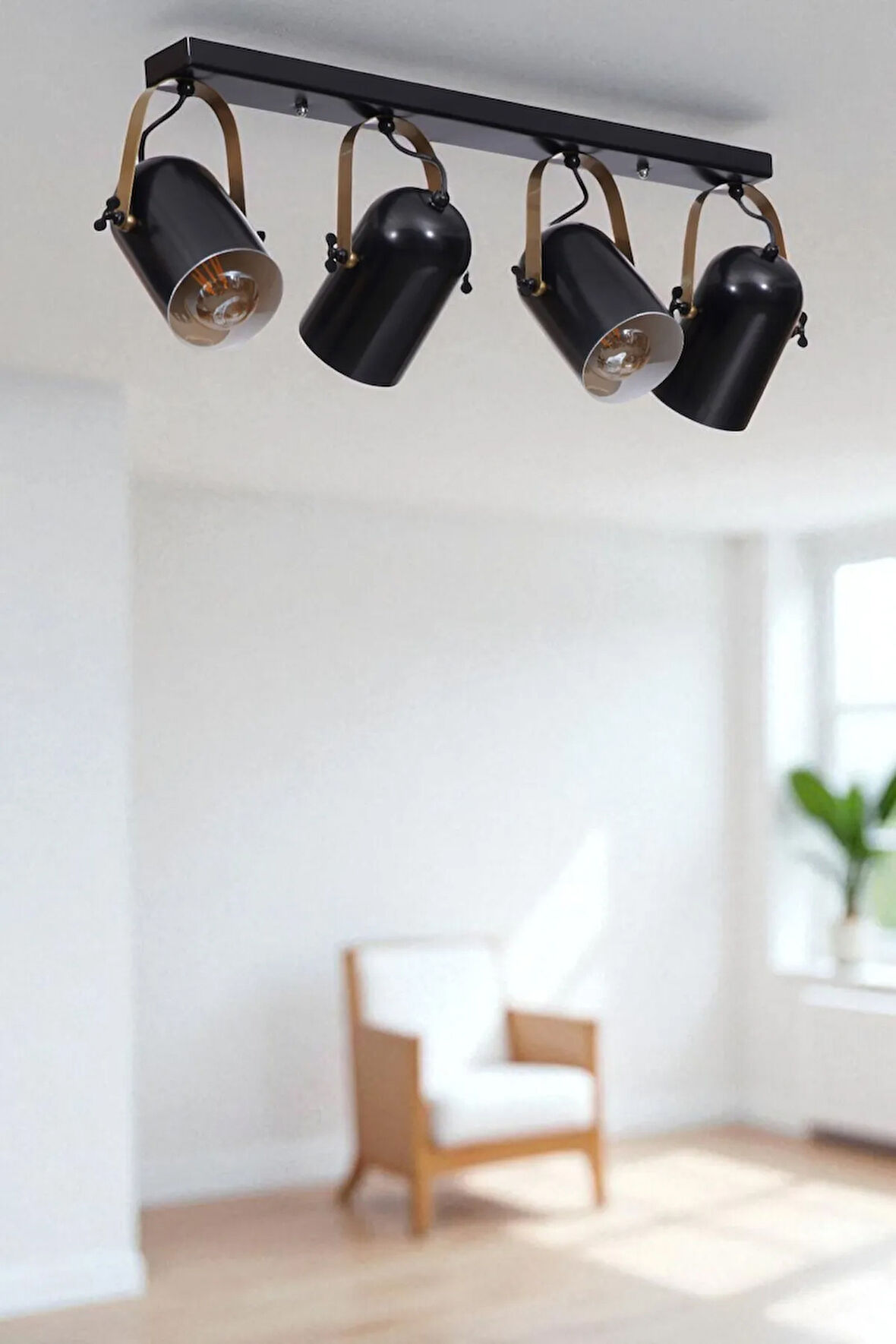 LONDON 4 LÜ SIRALI SİYAH PLAFONYER AVİZE