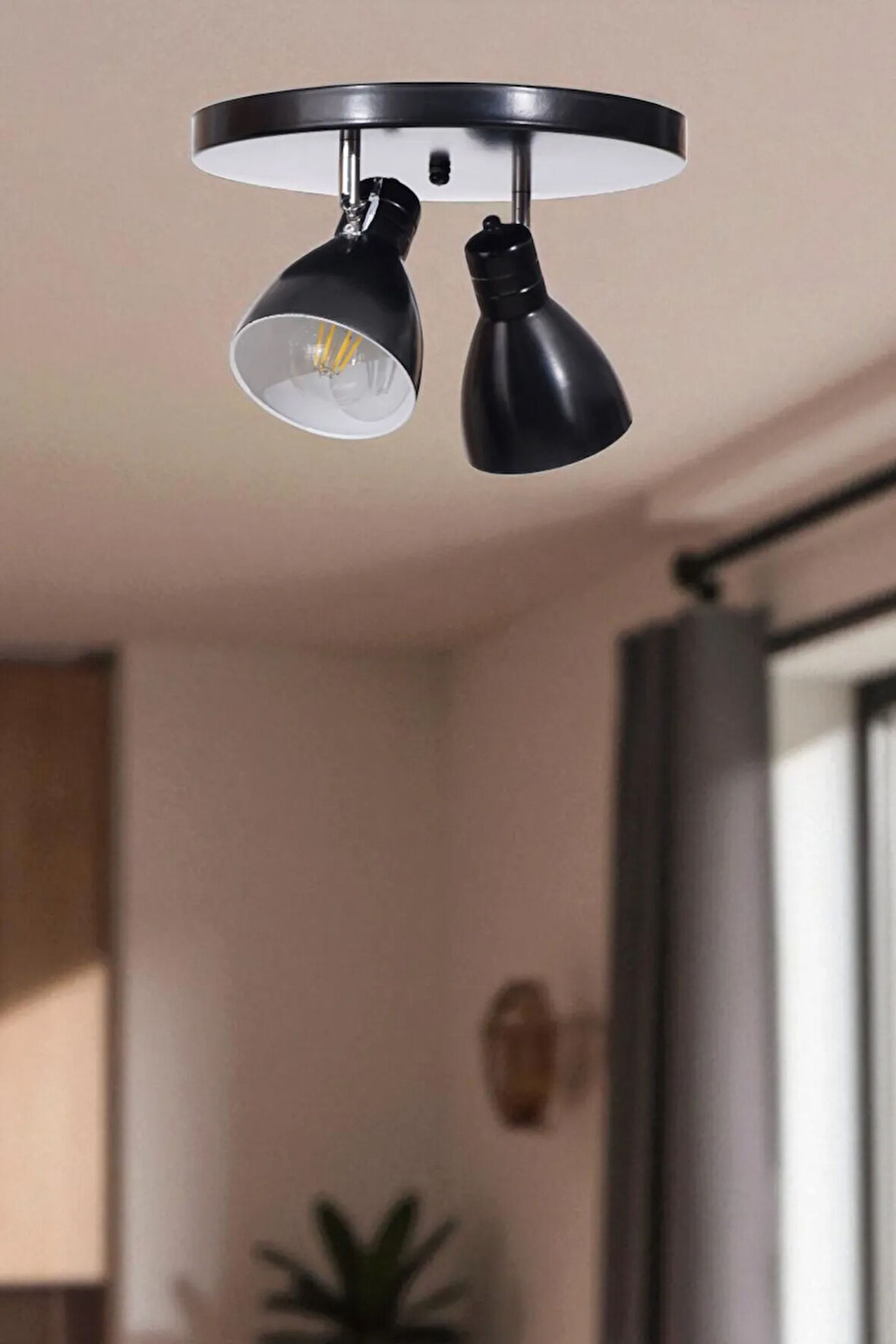 OTİS 2 Lİ TEPSİLİ SİYAH PLAFONYER AVİZE