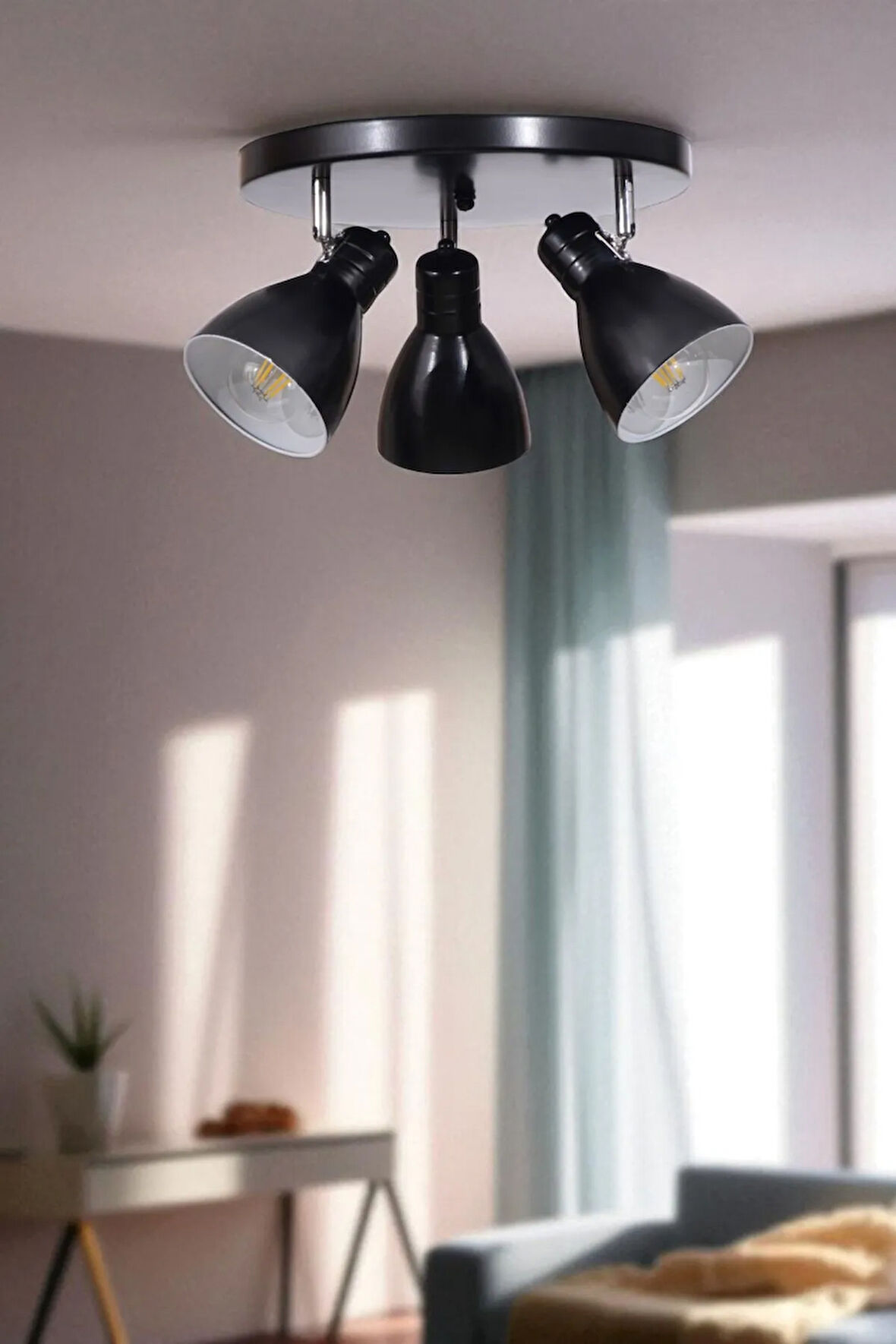 OTİS 3 LÜ TEPSİLİ SİYAH PLAFONYER AVİZE