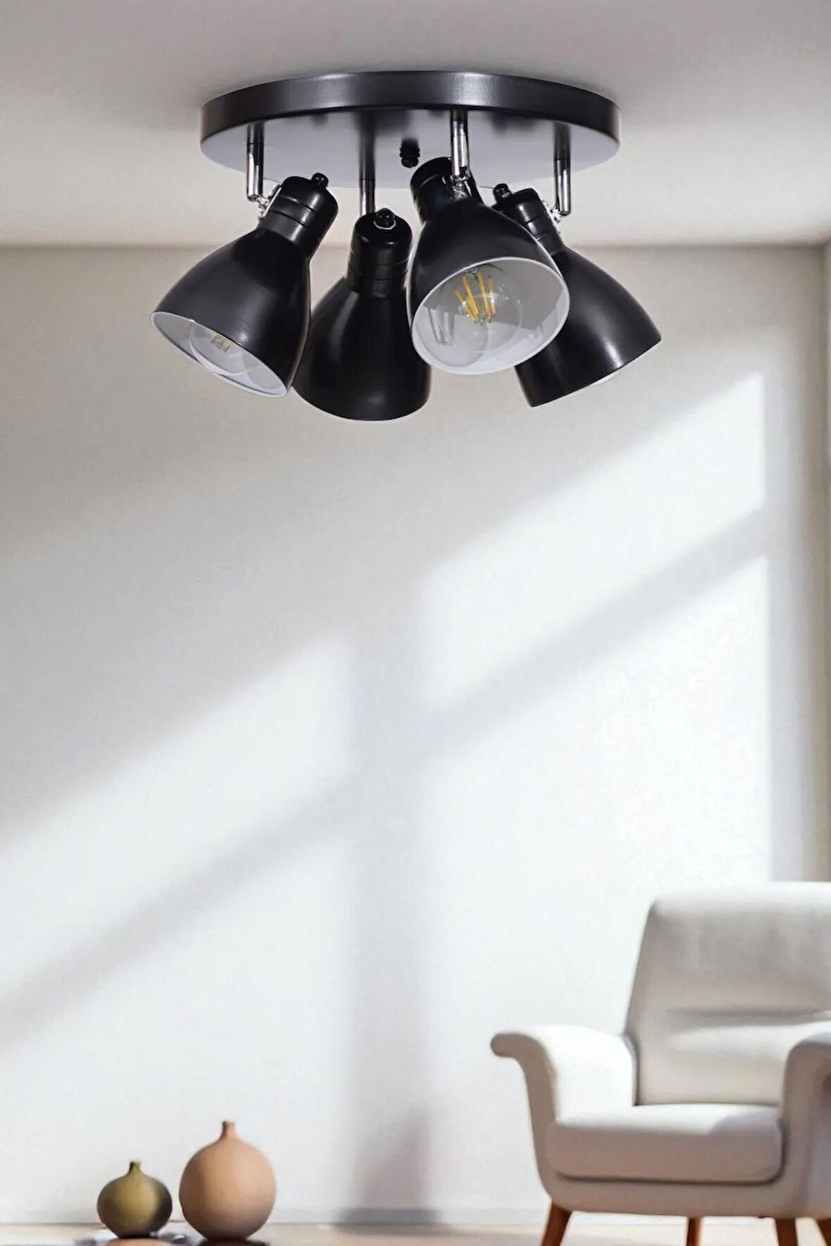 OTİS 4 LÜ TEPSİLİ SİYAH PLAFONYER AVİZE