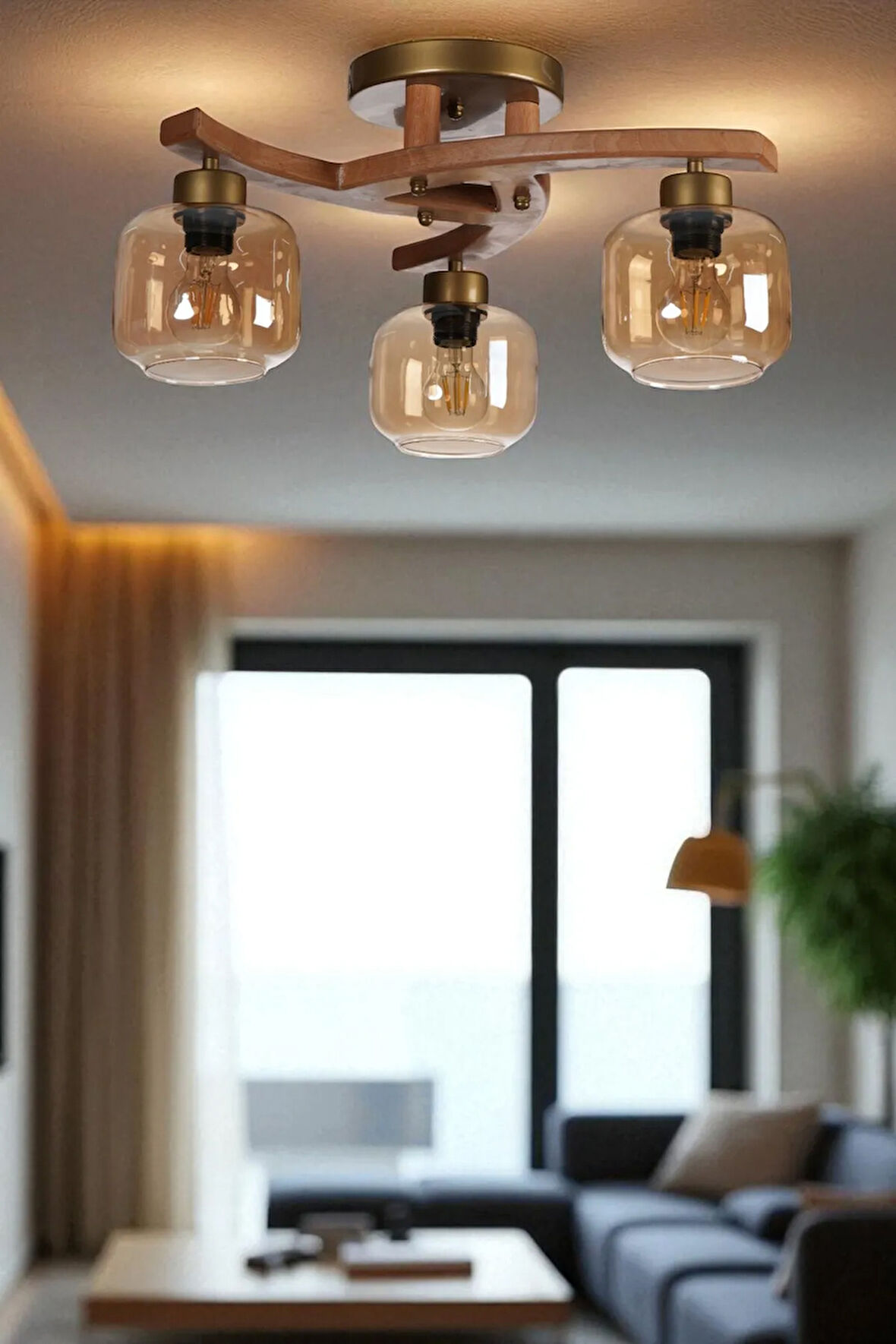 WESTON 3 LÜ NATUREL BAL CAMLI PLOFONYER AVİZE