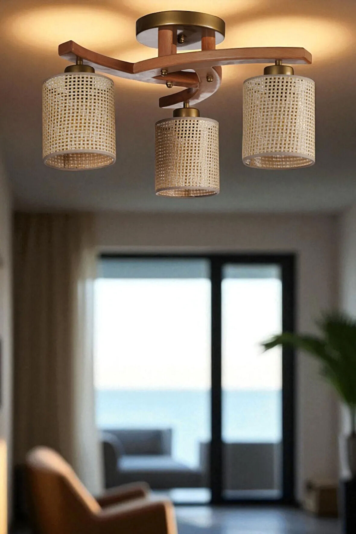 WESTON 3 LÜ NATUREL PETEK ABAJURLU PLOFONYER AVİZE