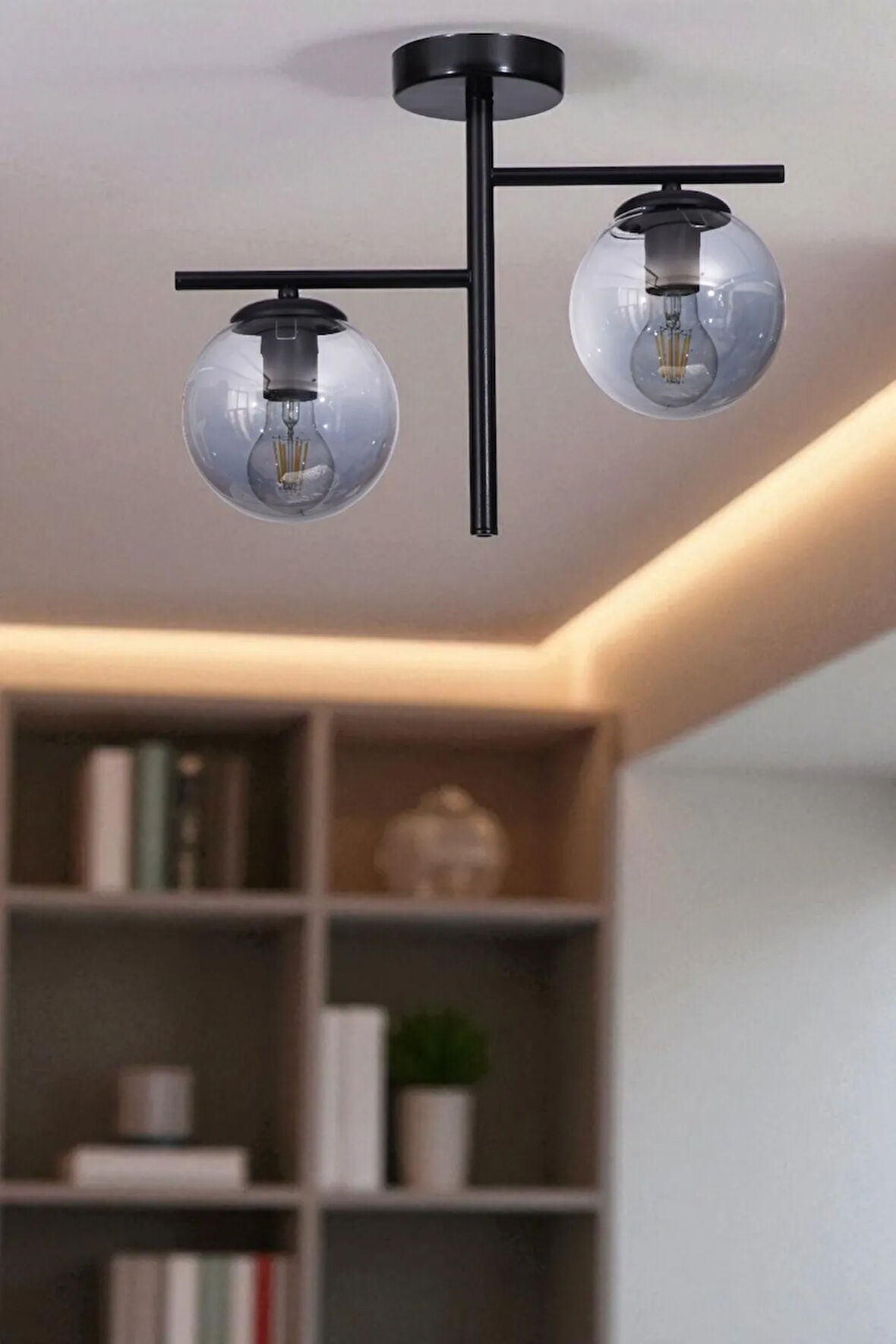 TERRA 2 Lİ SİYAH FÜME CAMLI PLAFONYER AVİZE