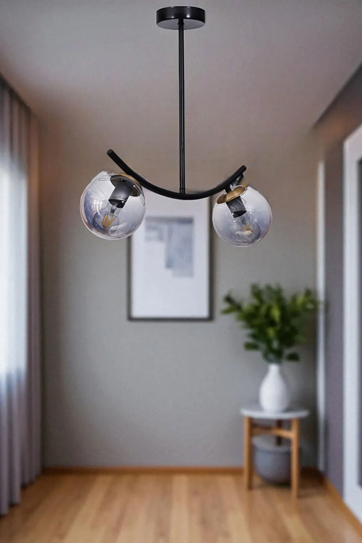 VELVET 2 Lİ SİYAH FÜME CAMLI PLAFONYER AVİZE