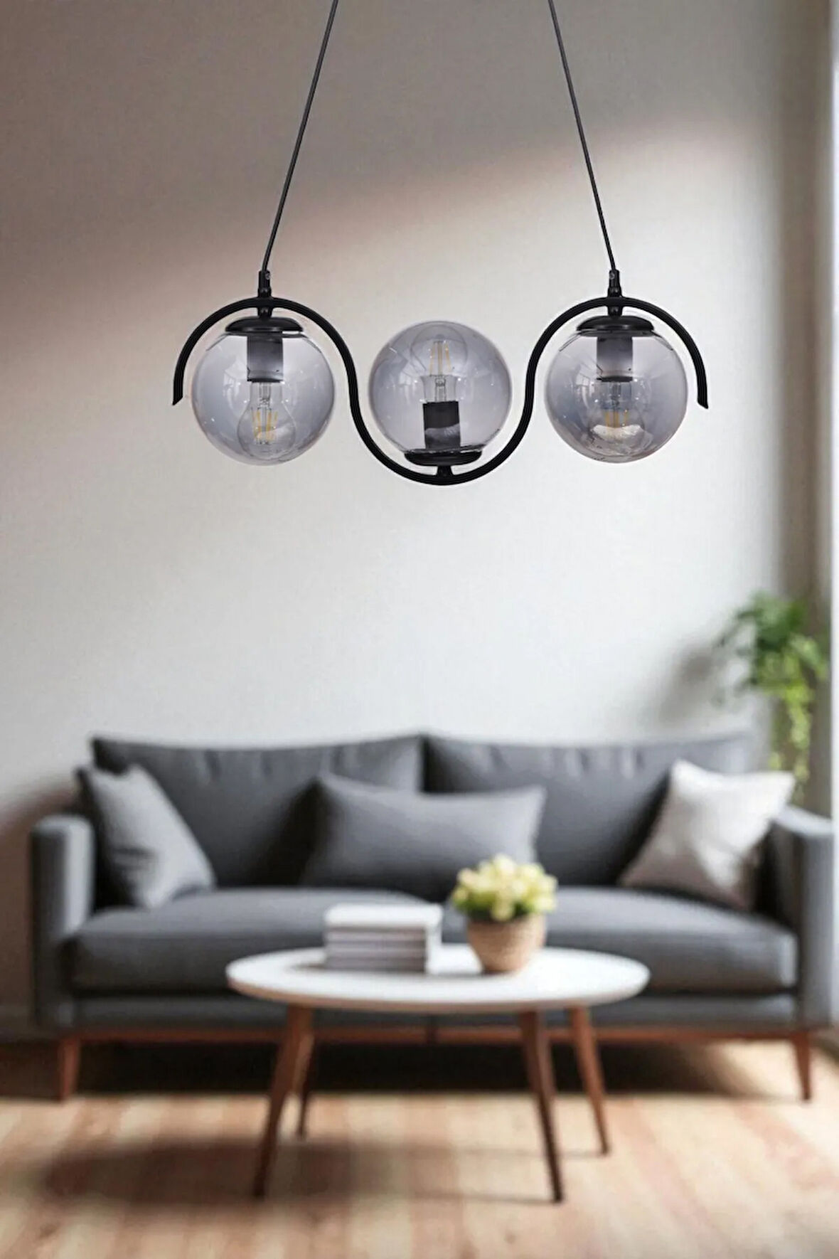 ZOE 3 LÜ SİYAH FÜME CAMLI SARKIT