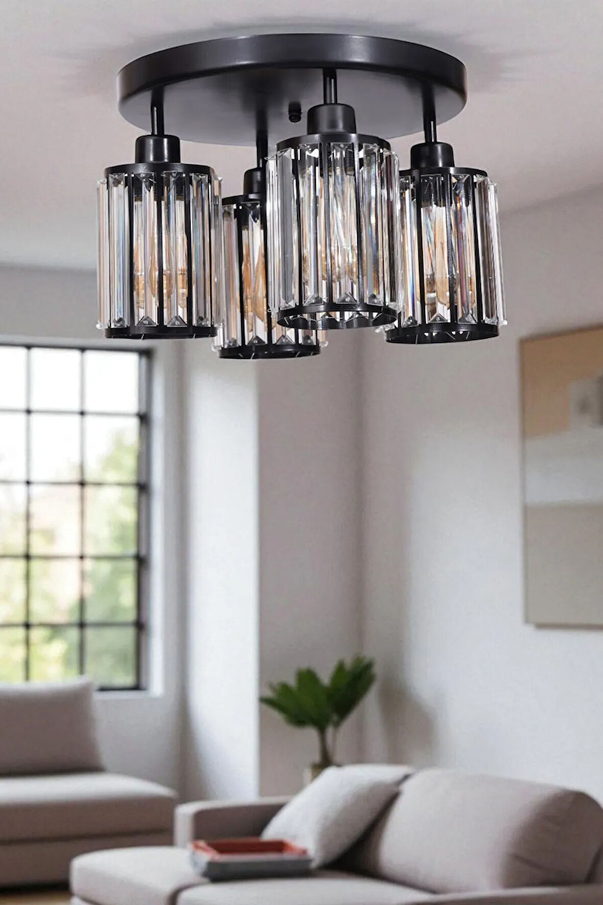 HUGO 4 LÜ TEPSİLİ SİYAH PLAFONYER AVİZE