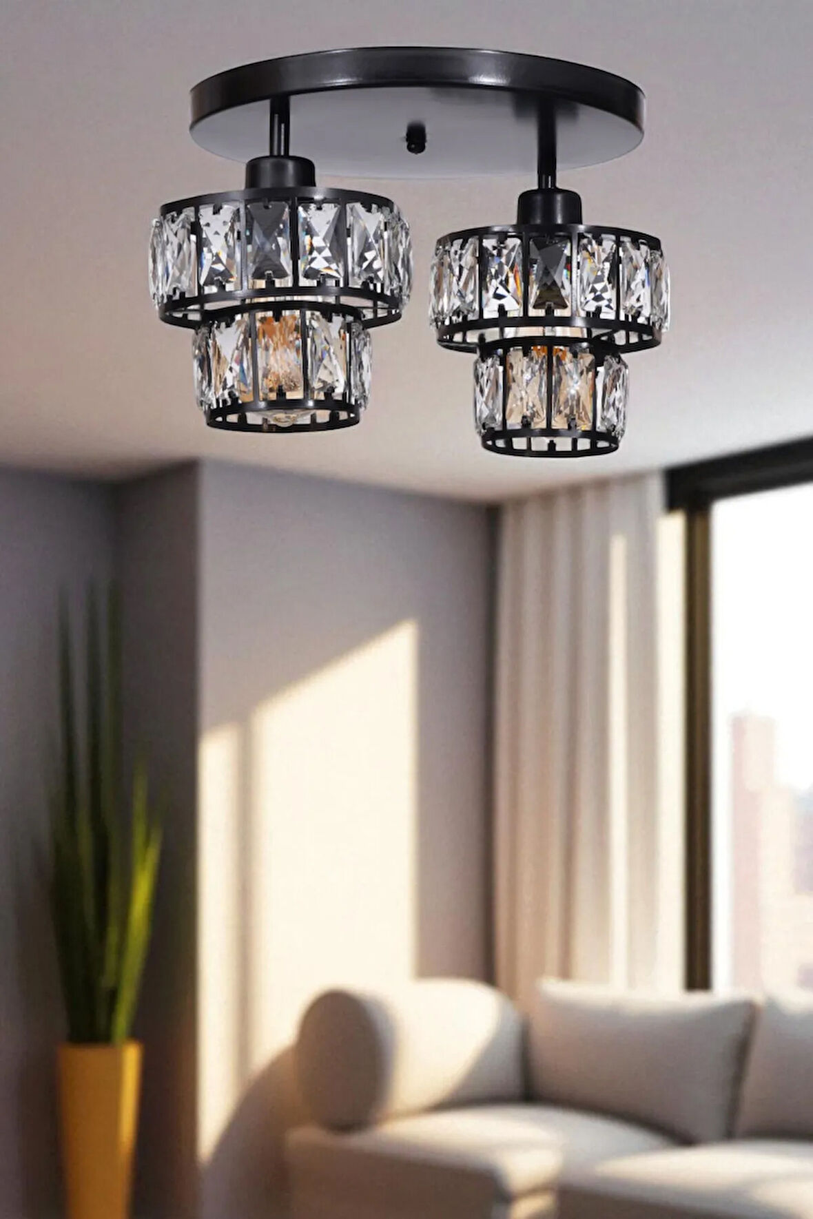 LEO 2 Lİ TEPSİLİ SİYAH PLAFONYER AVİZE