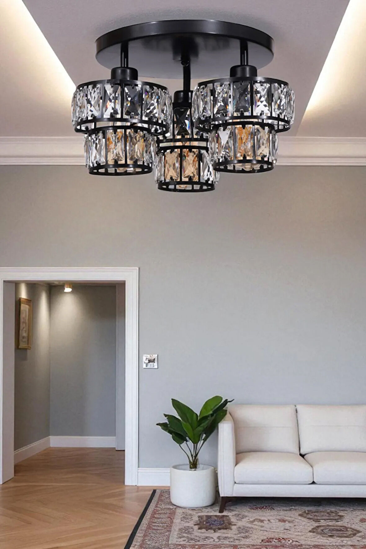 LEO 3 LÜ TEPSİLİ SİYAH PLAFONYER AVİZE