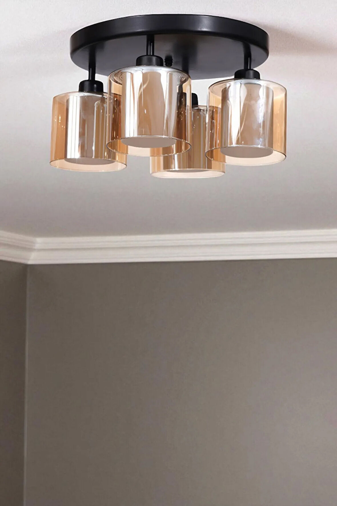 YENİ SAHRA 4 LÜ TEPSİLİ SİYAH PLAFONYER AVİZE