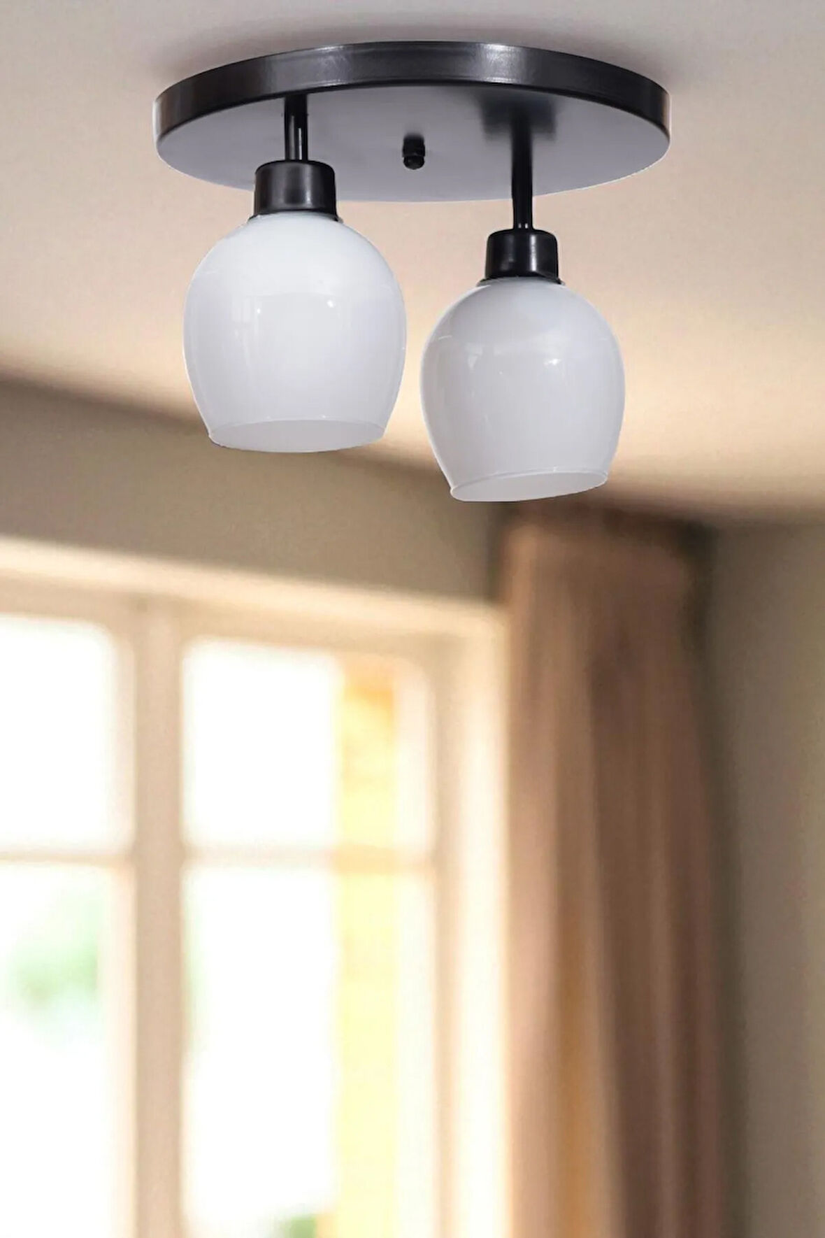 ENZO 2 Lİ TEPSİLİ SİYAH BAL CAMLI PLAFONYER AVİZE