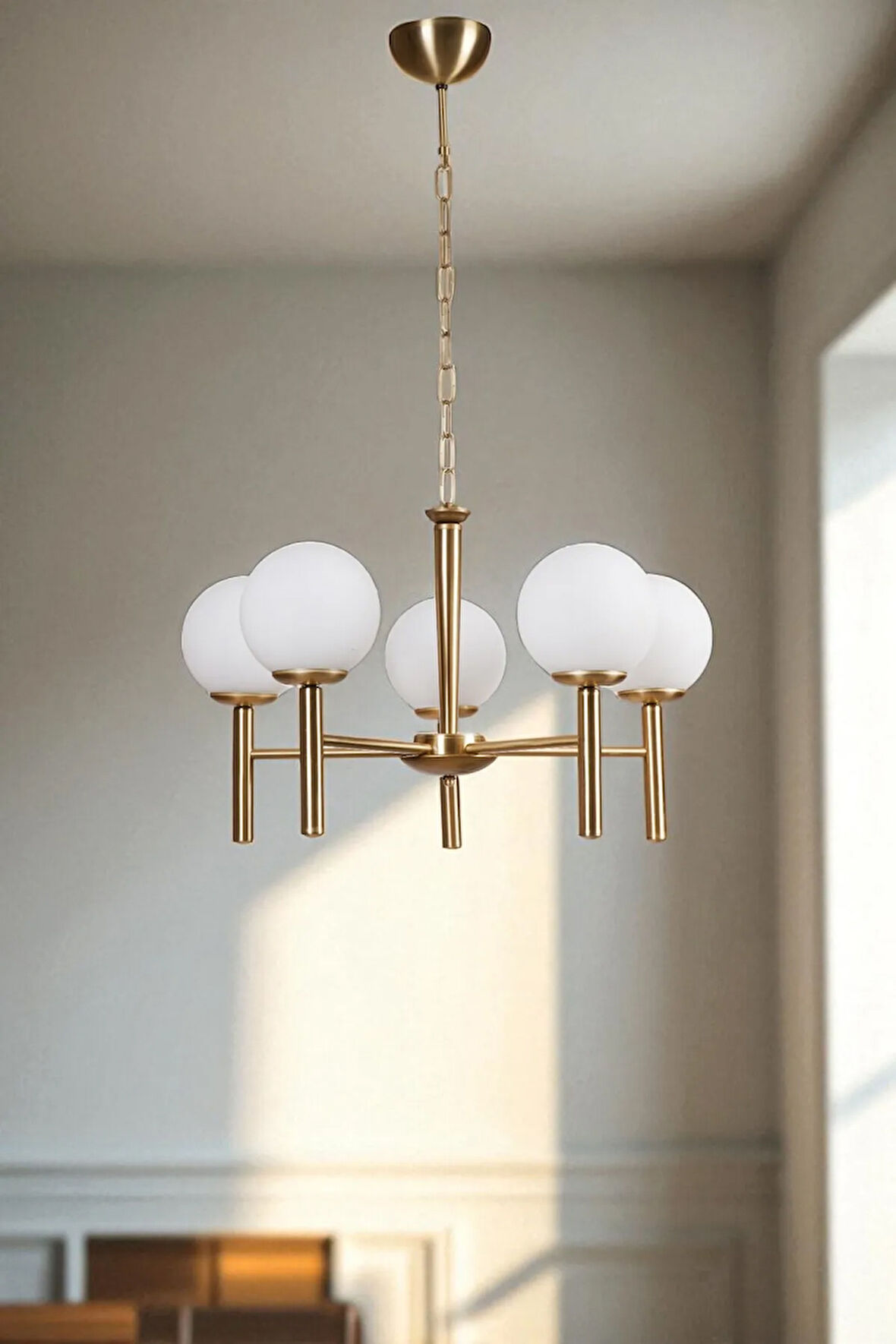 LUKE 5 Lİ ESKİTME BEYAZ CAMLI AVİZE