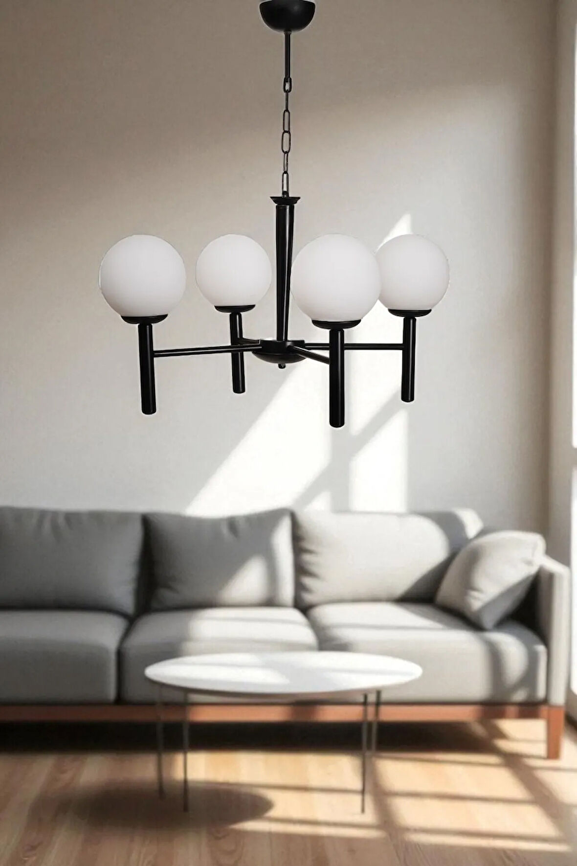 LUKE 4 LÜ SİYAH BEYAZ CAMLI AVİZE