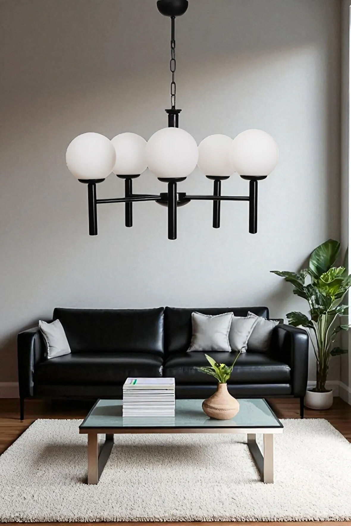 LUKE 5 Lİ SİYAH BEYAZ CAMLI AVİZE