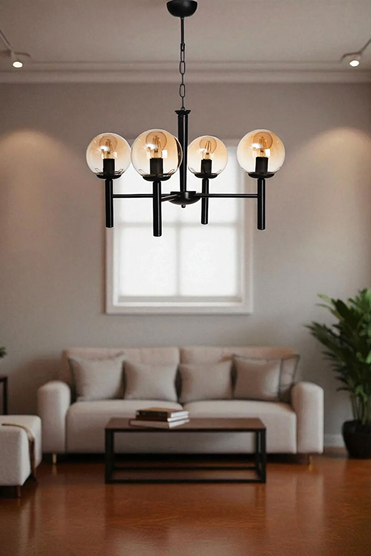 LUKE 4 LÜ SİYAH BAL CAMLI AVİZE