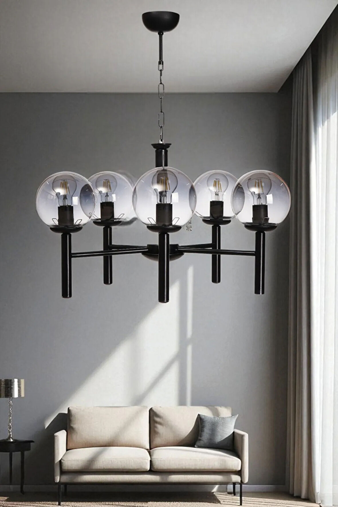 LUKE 5 Lİ SİYAH FÜME CAMLI AVİZE