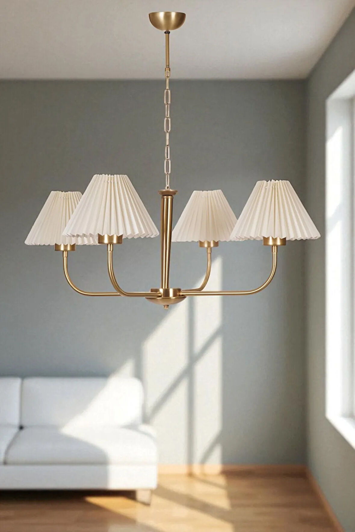 APOLLO 4 LÜ ESKİTME PİLELİ KREM ABAJURLU AVİZE