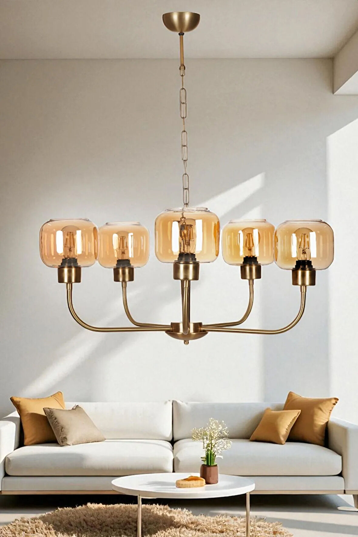 APOLLO 5 Lİ ESKİTME BAL CAMLI AVİZE