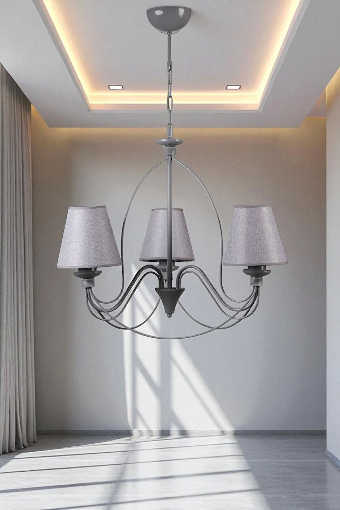 BERFİN 3 LÜ GRİ HASIR GRİ ABAJRULU AVİZE