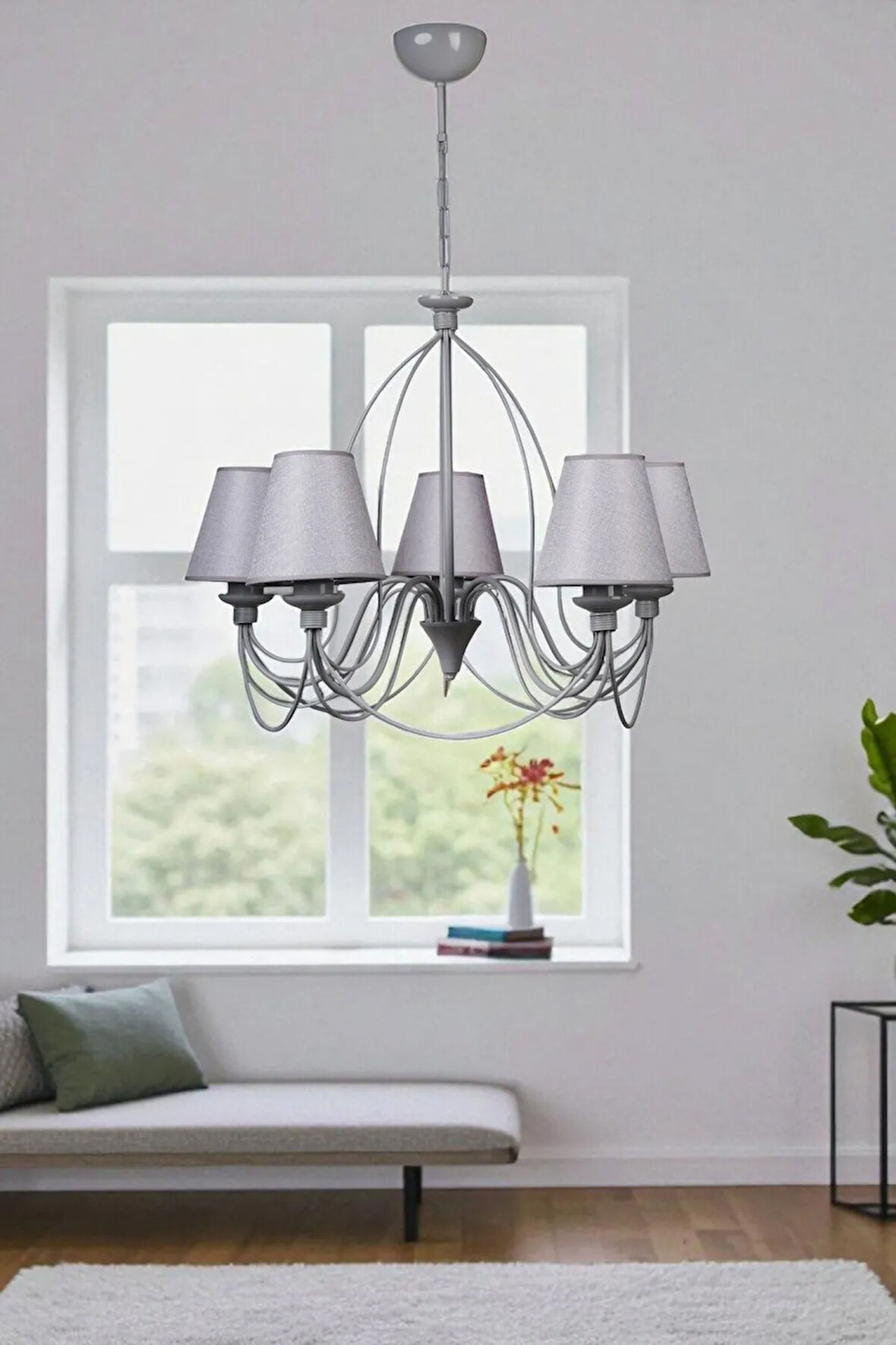 BERFİN 5 Lİ GRİ HASIR GRİ ABAJRULU AVİZE