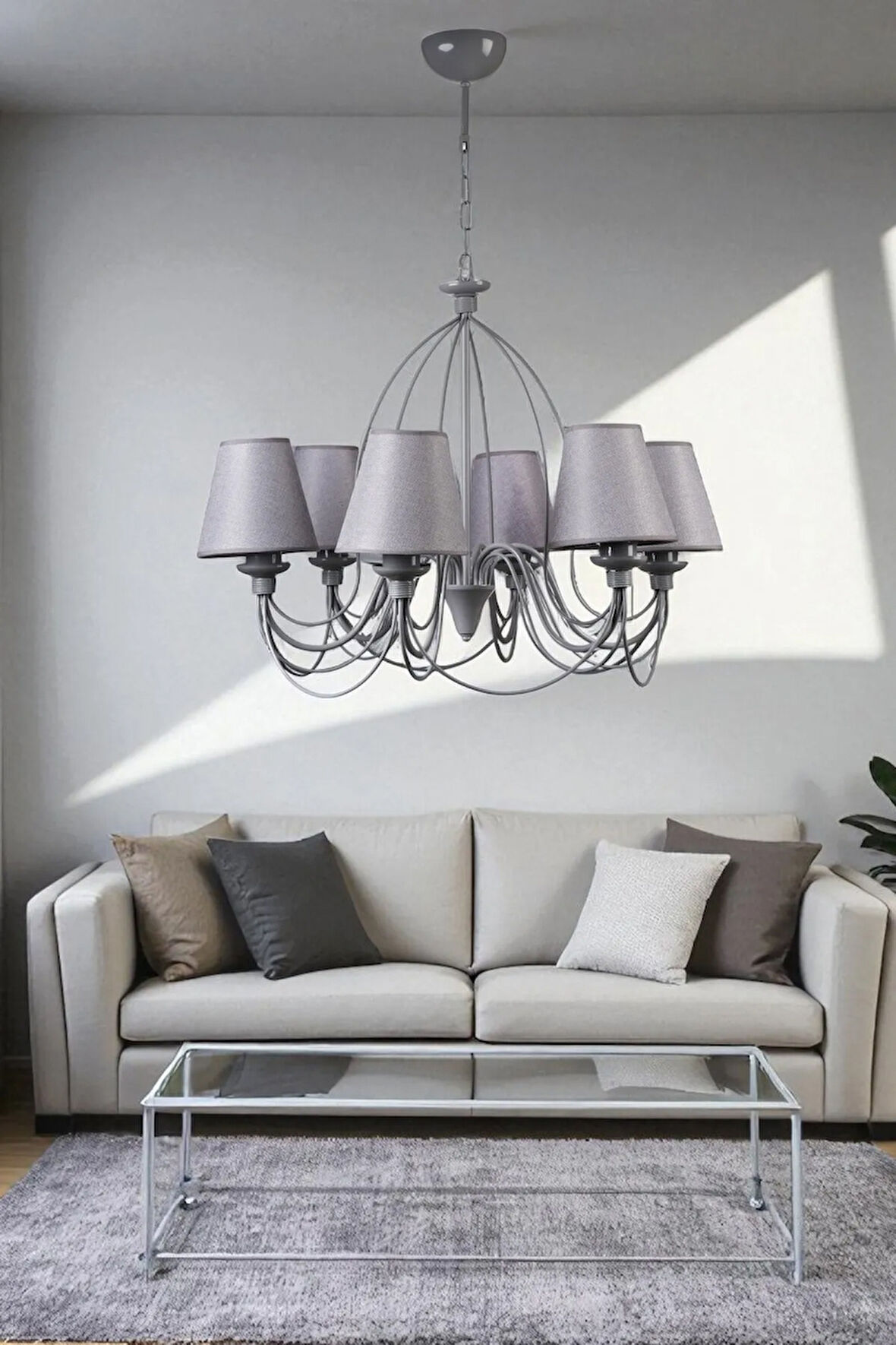 BERFİN 6 LI GRİ HASIR GRİ ABAJRULU AVİZE