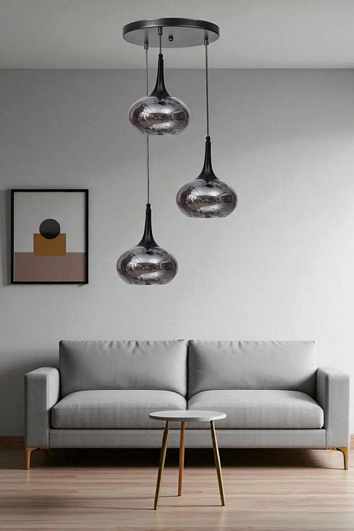 ZARA 3 LÜ TEPSİLİ SİYAH FÜME CAMLI SARKIT