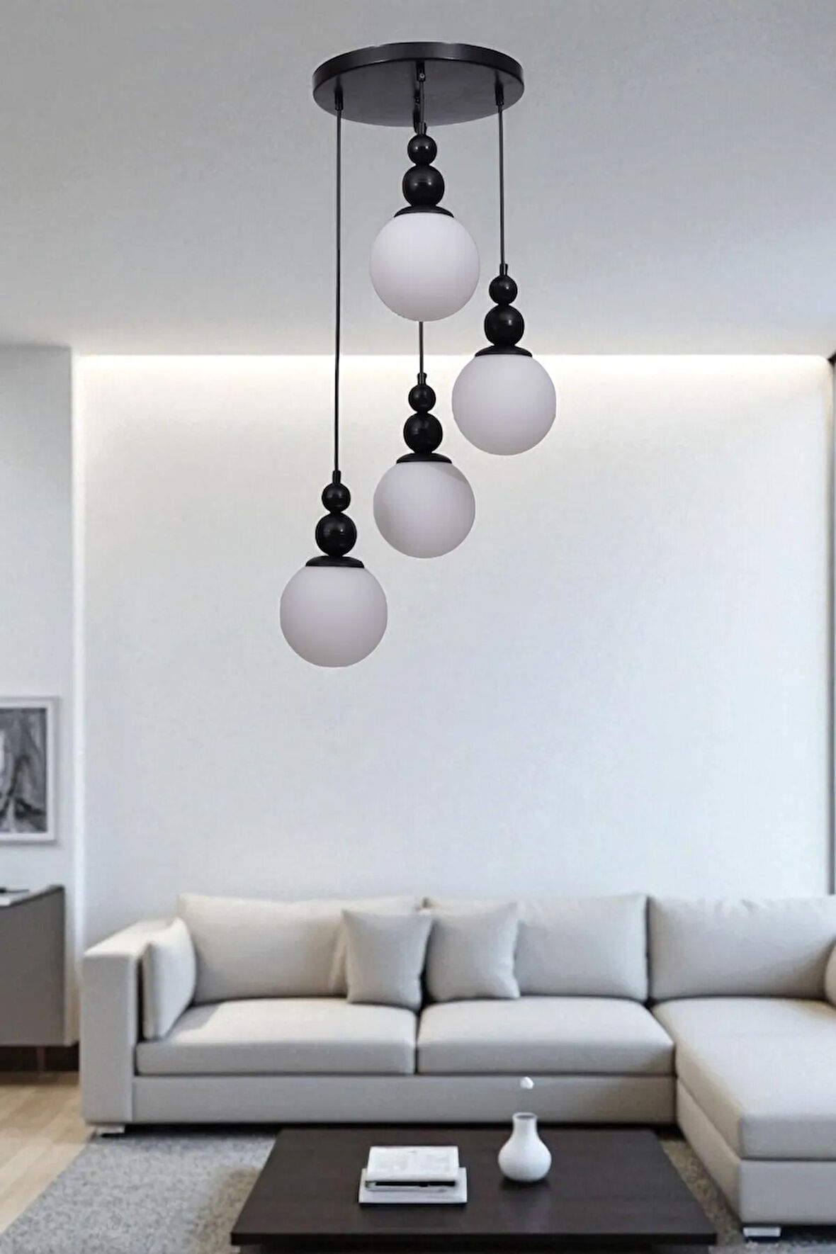 YAREN 4 LÜ TEPSİLİ SİYAH BEYAZ CAMLI SARKIT