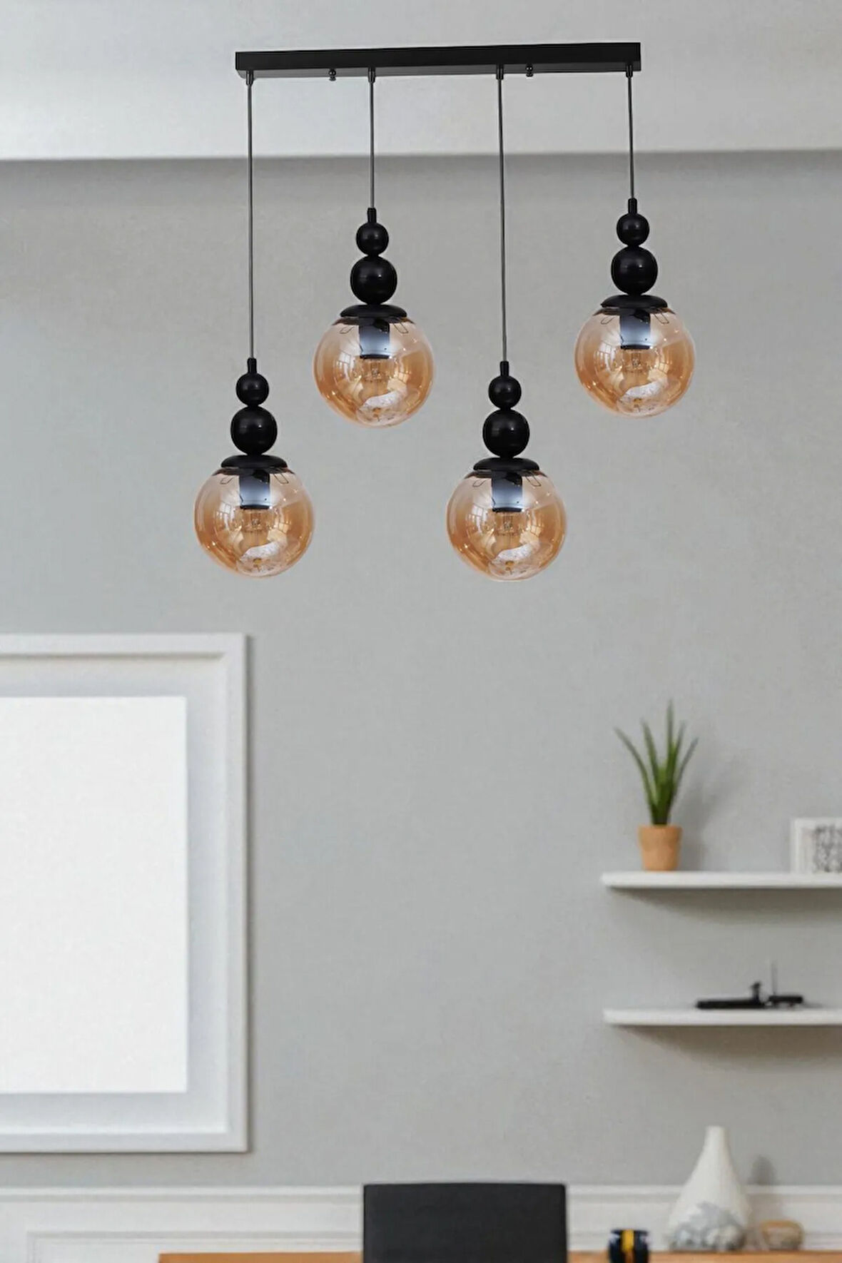 YAREN 4 LÜ SIRALI SİYAH BAL CAMLI SARKIT