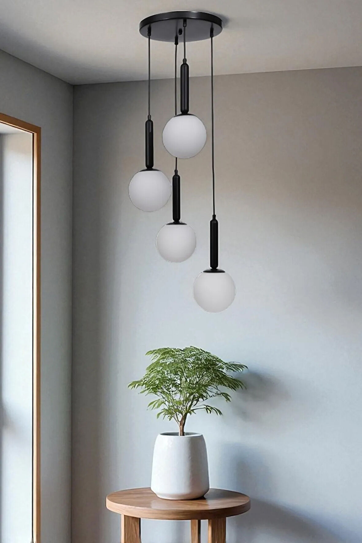 SEZGİ 4 LÜ TEPSİLİ SİYAH BEYAZ CAMLI SARKIT